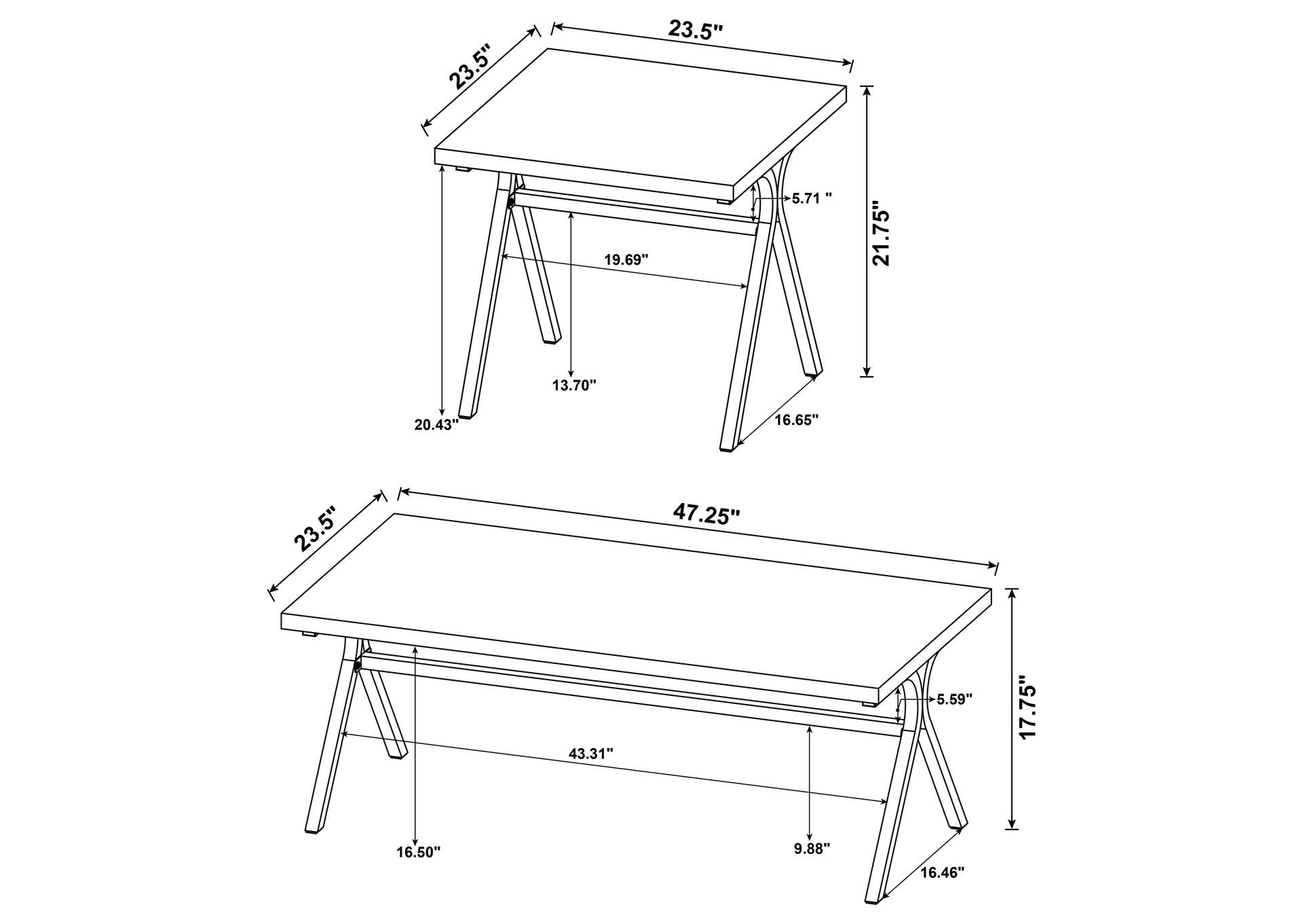 Colmar 3-piece Trestle Occasional Table Set Golden Oak and Gunmetal,Coaster Furniture