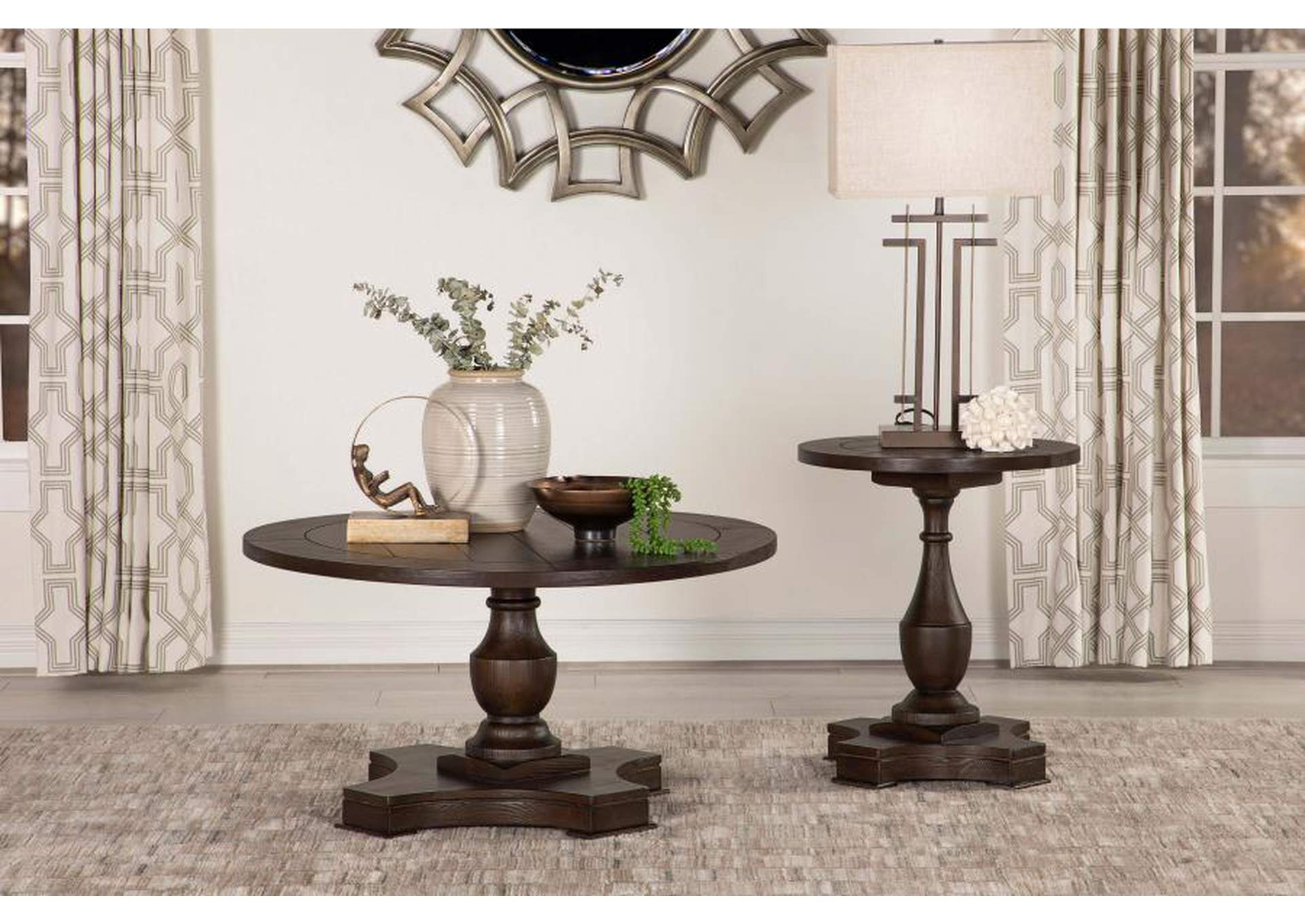 Morello Round End Table With Pedestal Base Coffee,Coaster Furniture