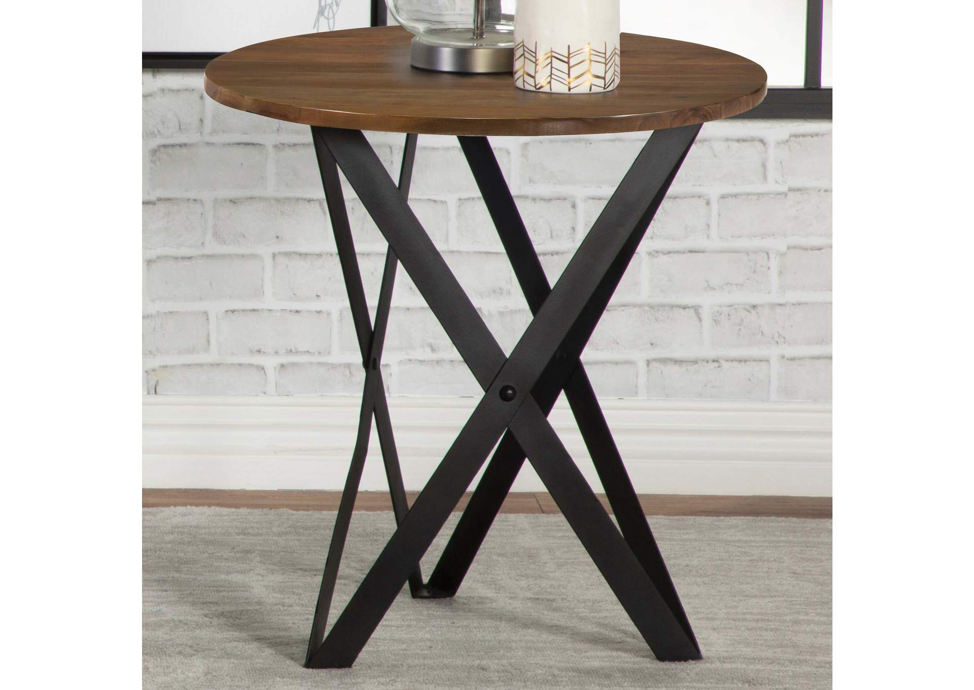 Zack Round End Table Smokey Grey and Black,Coaster Furniture