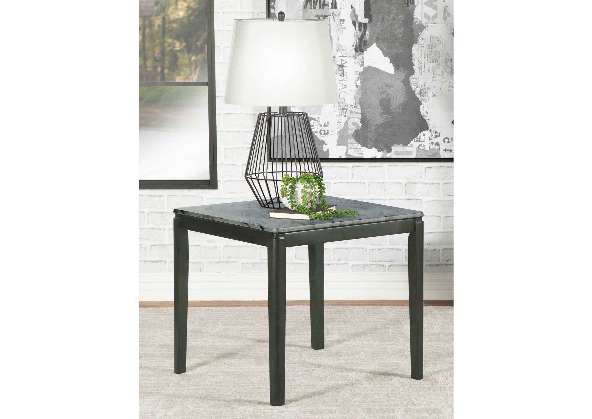 Square End Table Faux Grey Marble and Black,Coaster Furniture