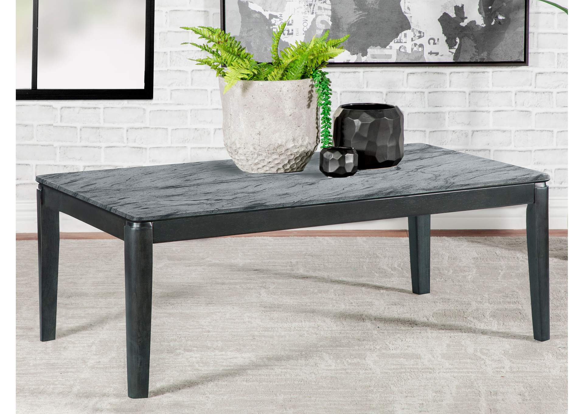 Rectangular Coffee Table Faux Grey Marble and Black,Coaster Furniture