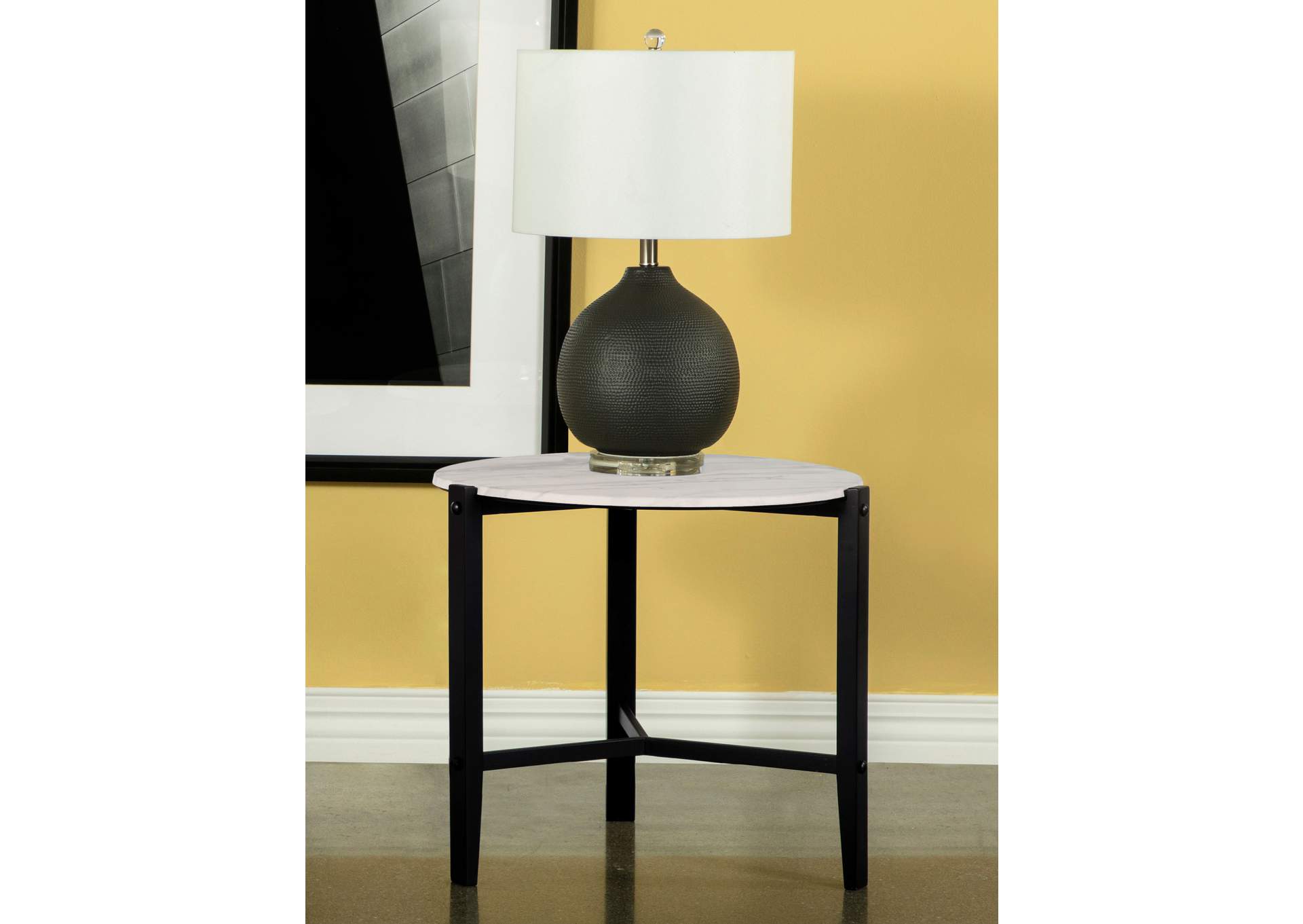 Tandi Round End Table Faux White Marble and Black,Coaster Furniture