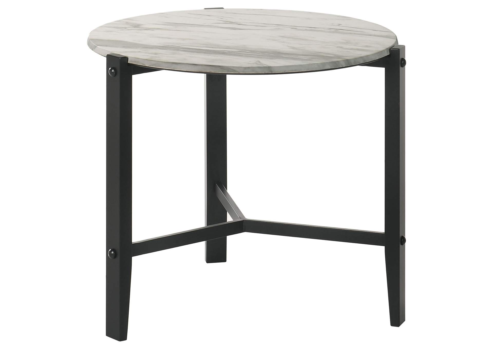 Tandi Round End Table Faux White Marble and Black,Coaster Furniture