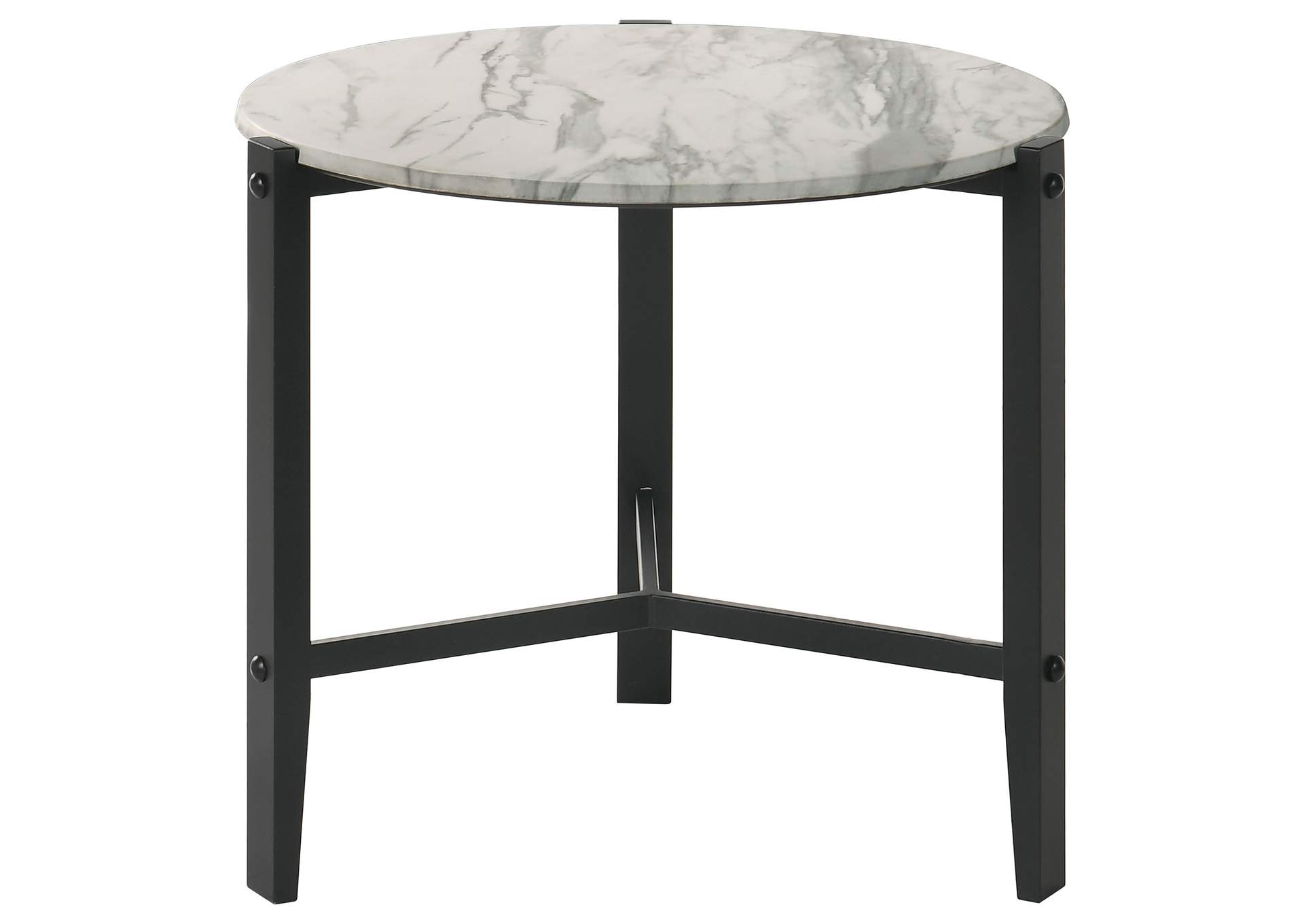 Tandi Round End Table Faux White Marble and Black,Coaster Furniture