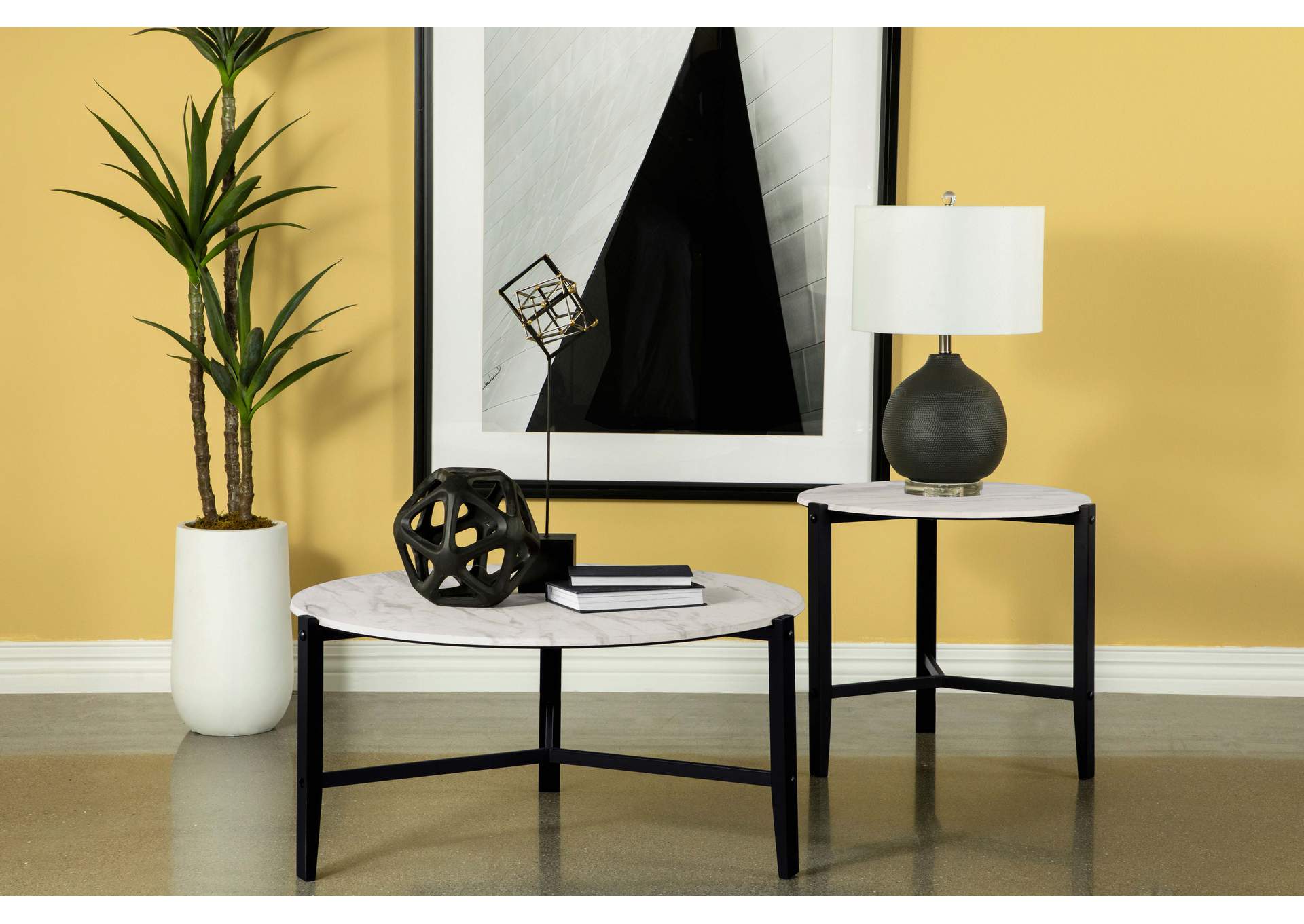 Tandi Round End Table Faux White Marble and Black,Coaster Furniture