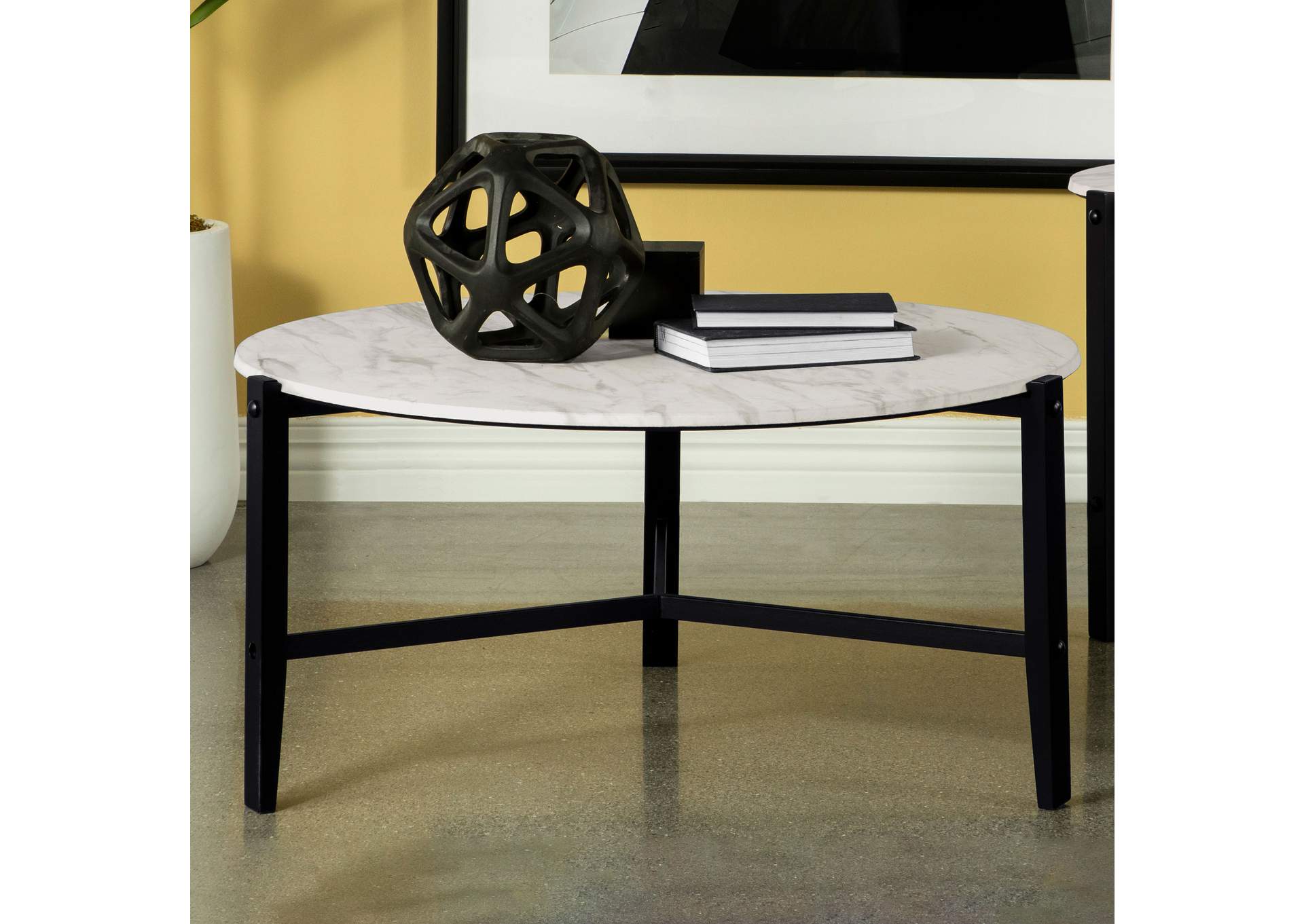 Tandi Round Coffee Table Faux White Marble and Black,Coaster Furniture