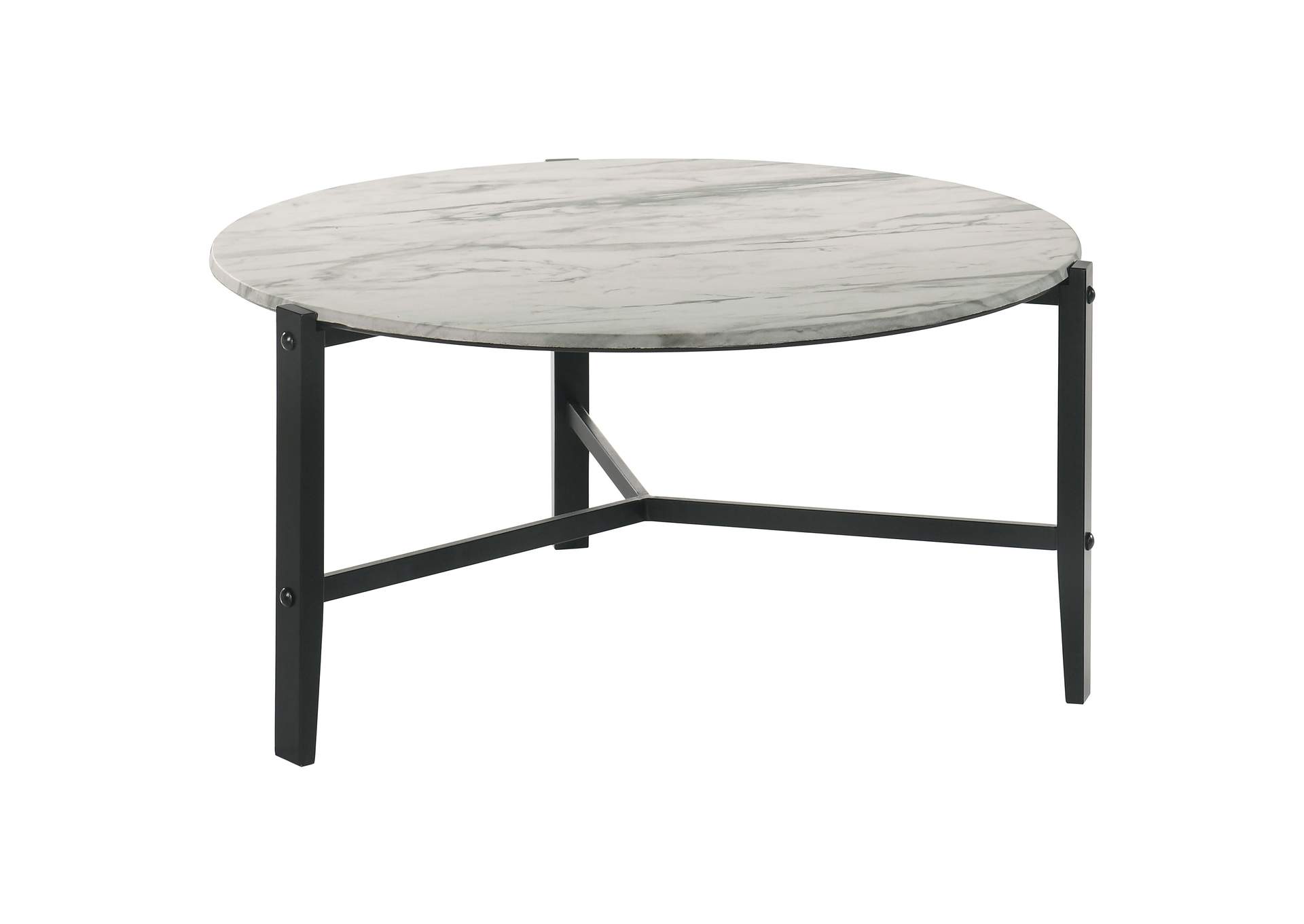 Tandi Round Coffee Table Faux White Marble and Black,Coaster Furniture