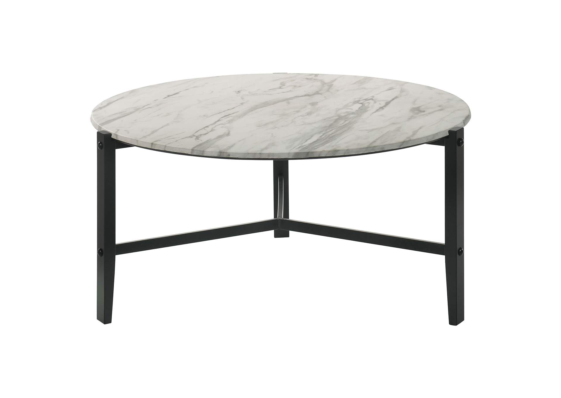 Tandi Round Coffee Table Faux White Marble and Black,Coaster Furniture