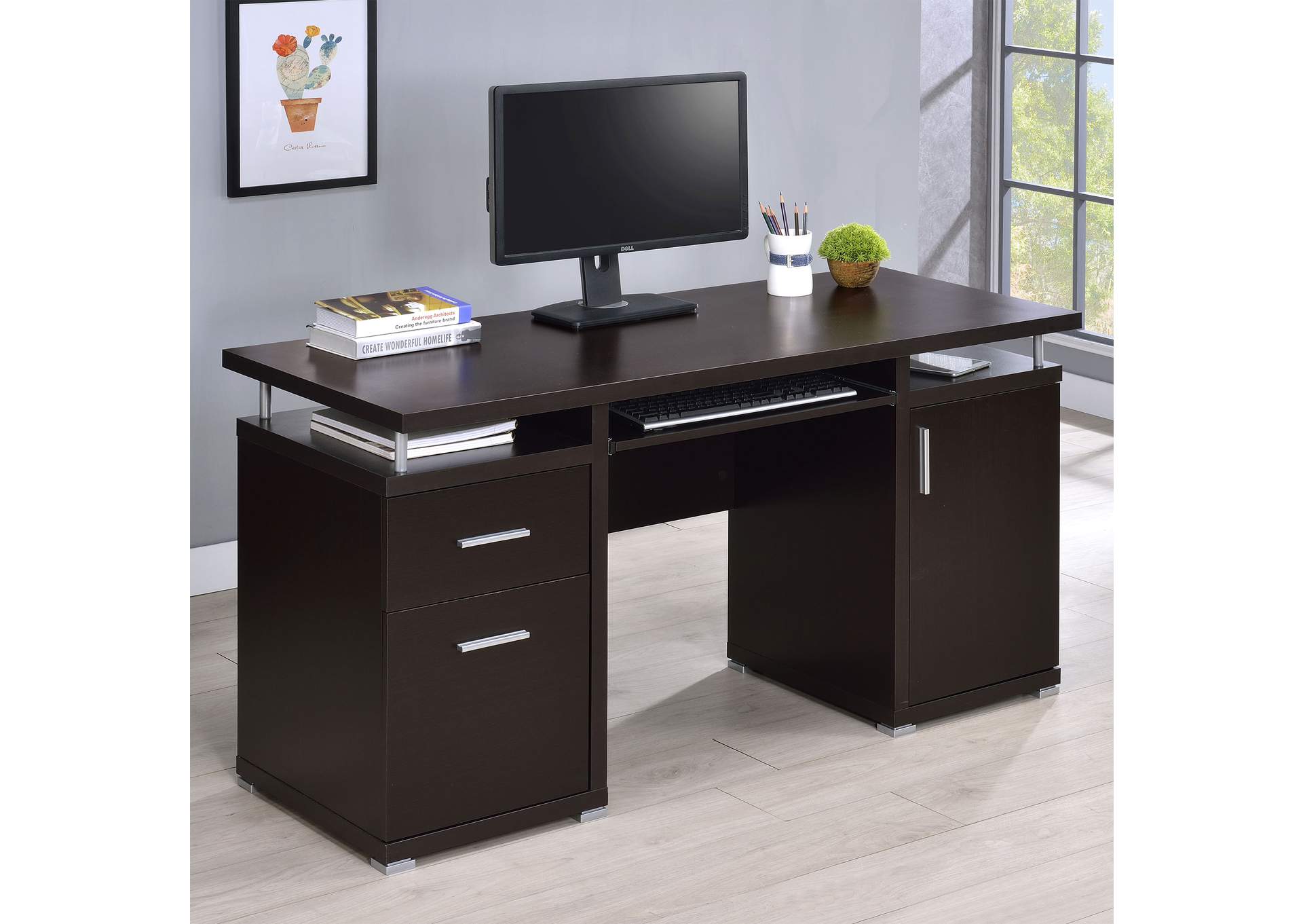 Tracy 2-drawer Computer Desk Cappuccino,Coaster Furniture