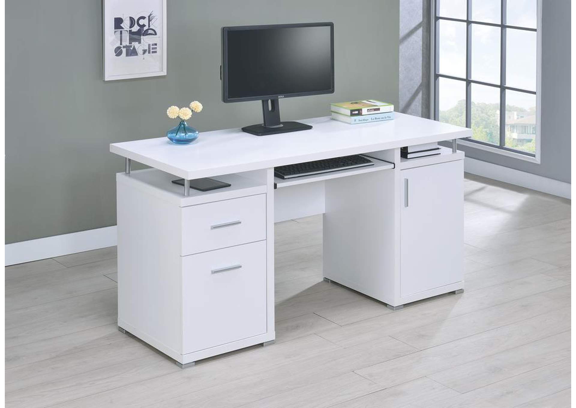 White Contemporary Computer Desk,Coaster Furniture