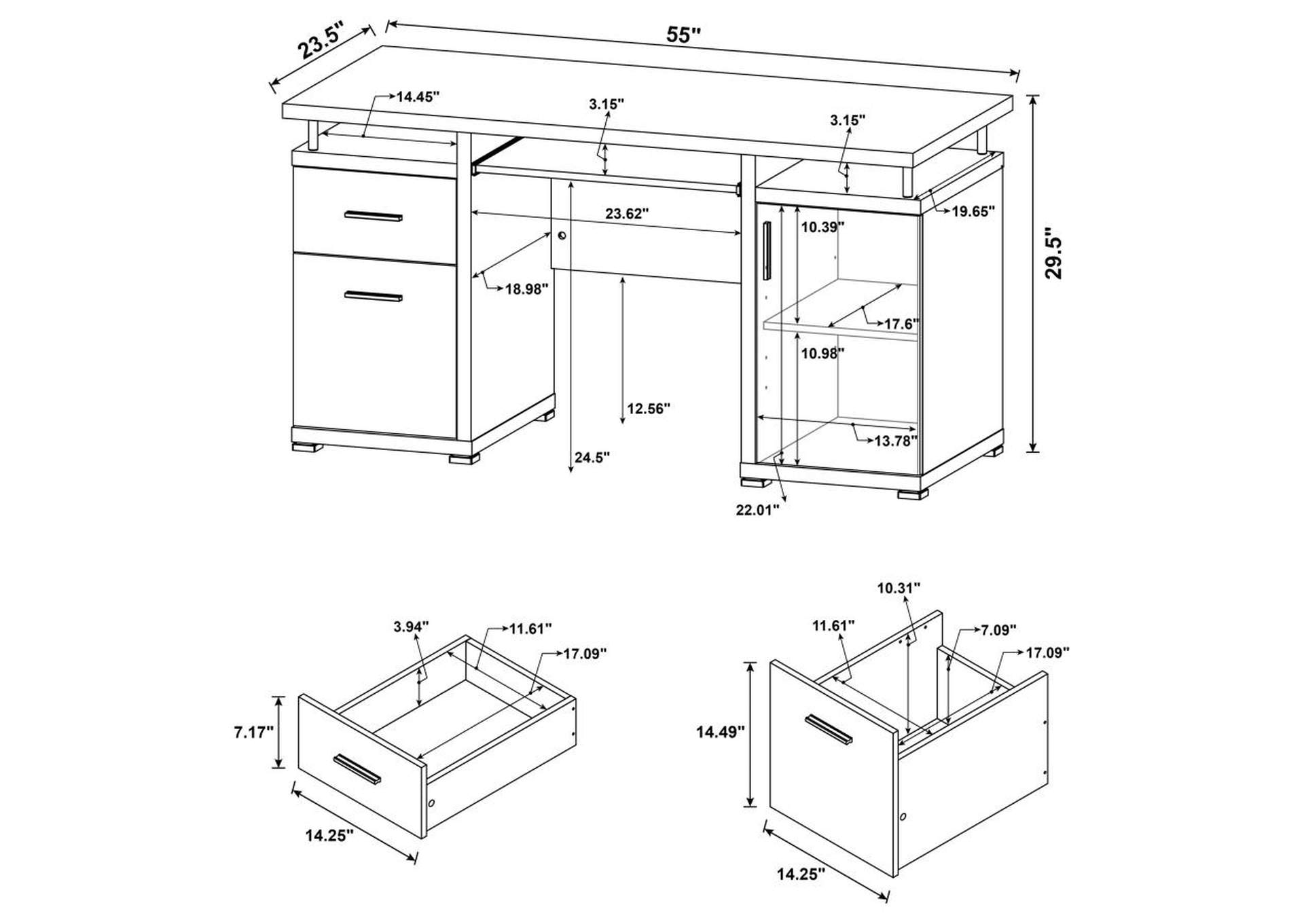 Tracy 2 - drawer Computer Desk White,Coaster Furniture