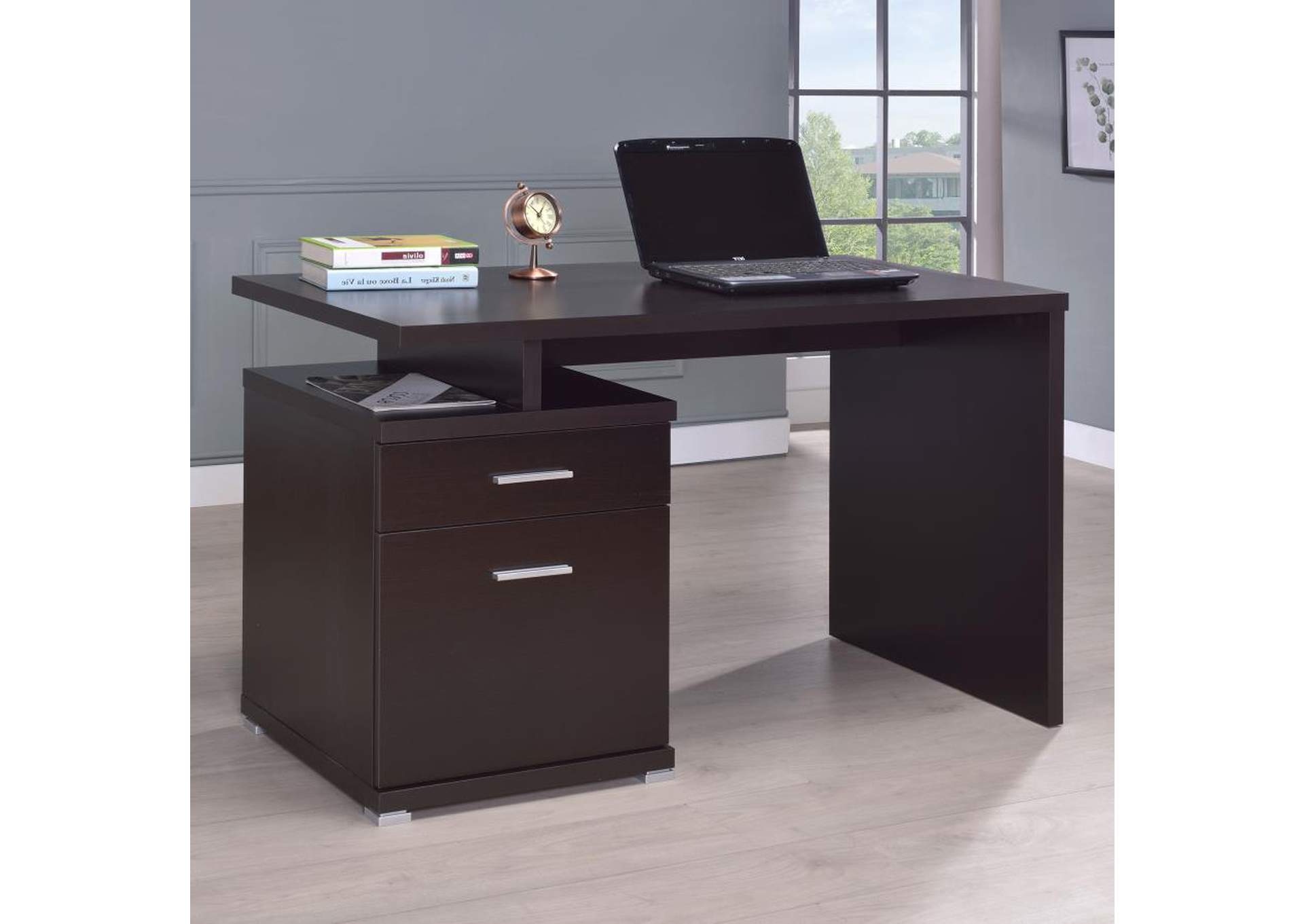 Irving 2 - drawer Office Desk with Cabinet Cappuccino,Coaster Furniture