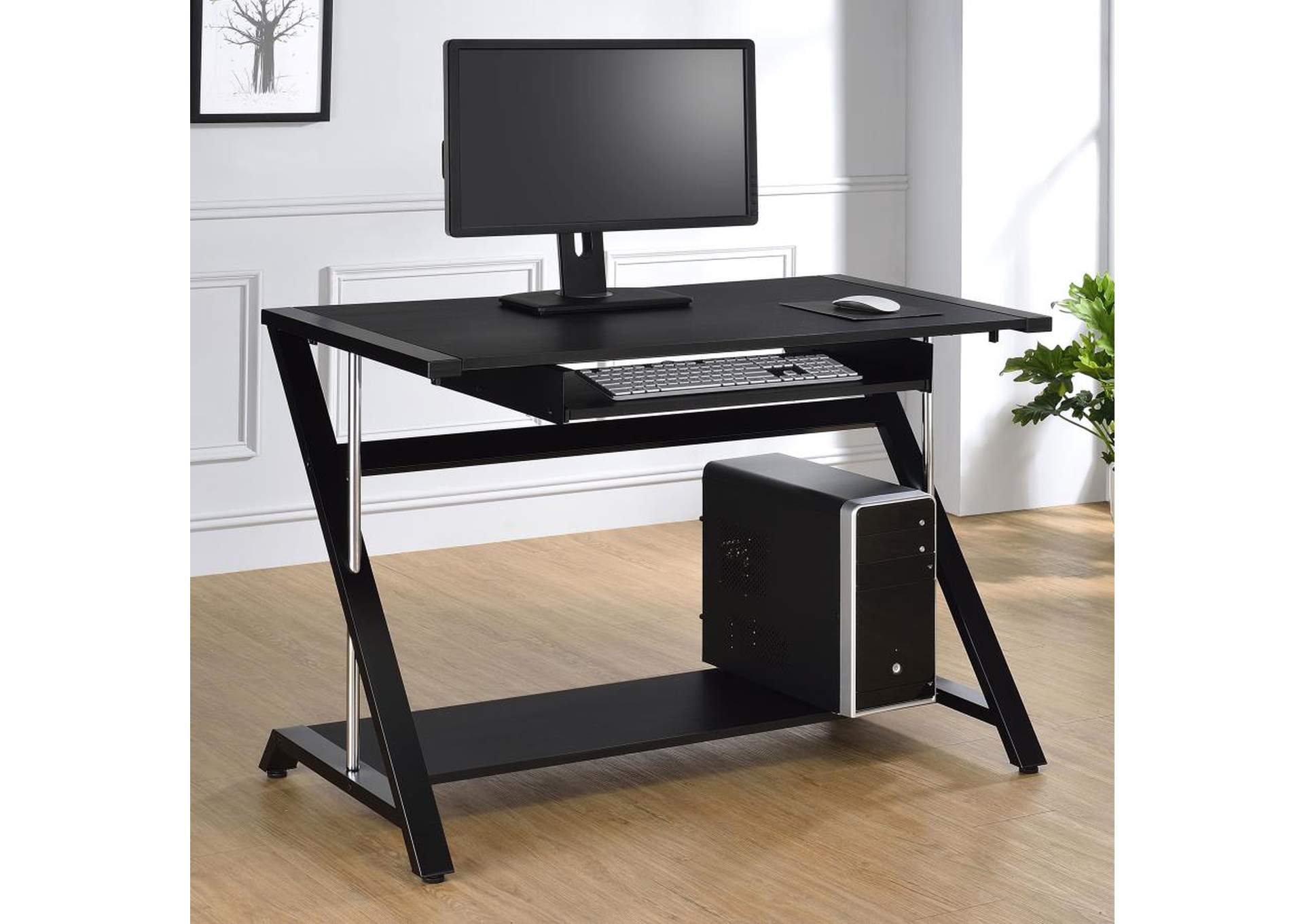 Mallet Computer Desk With Bottom Shelf Black,Coaster Furniture