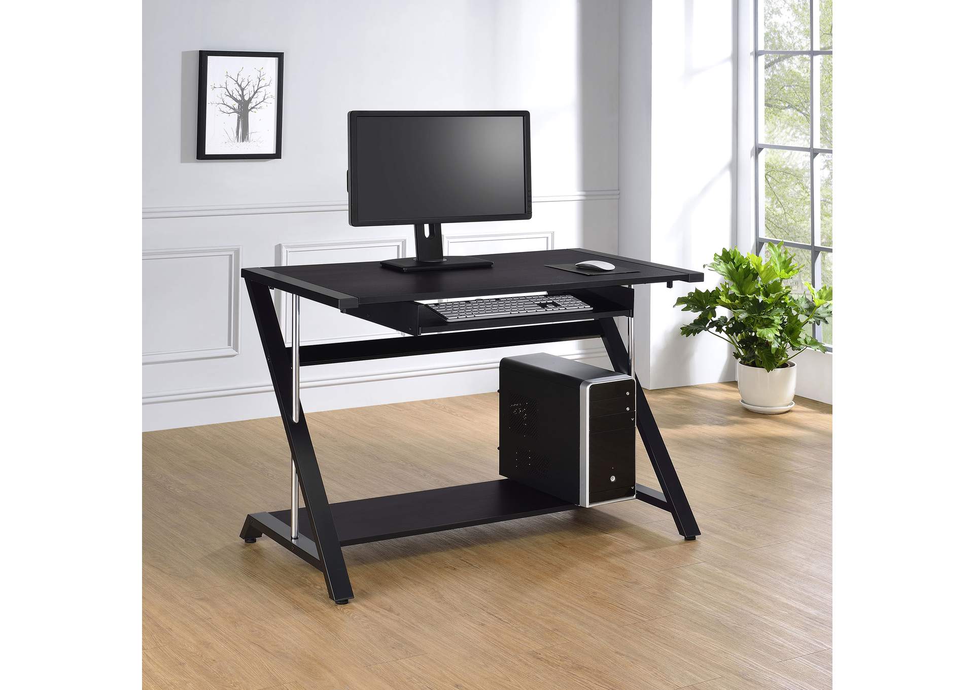 Mallet Computer Desk with Bottom Shelf Black,Coaster Furniture