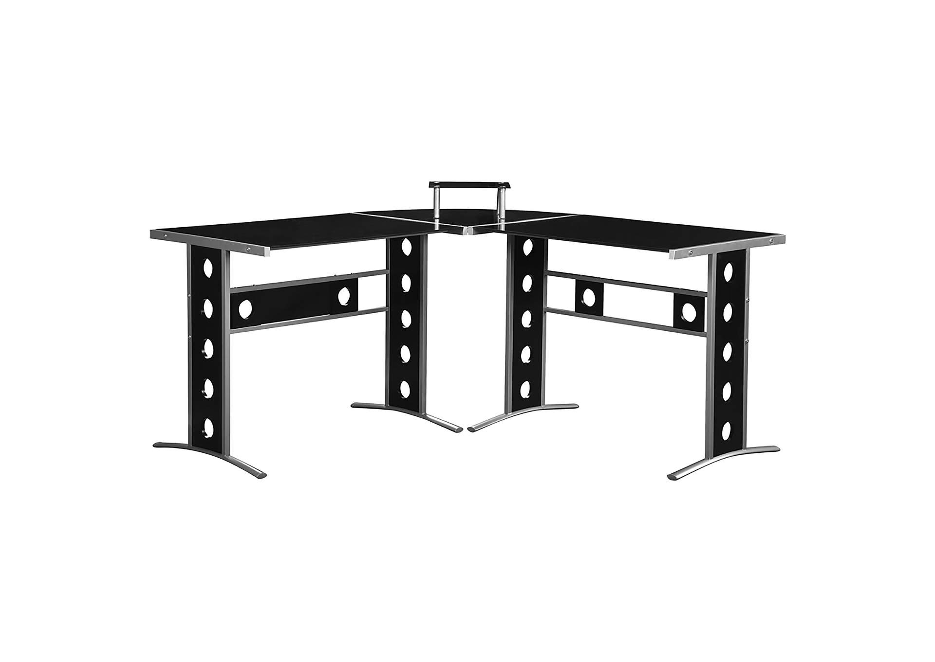 Keizer 3-piece L-shape Office Desk Set Black and Silver,Coaster Furniture