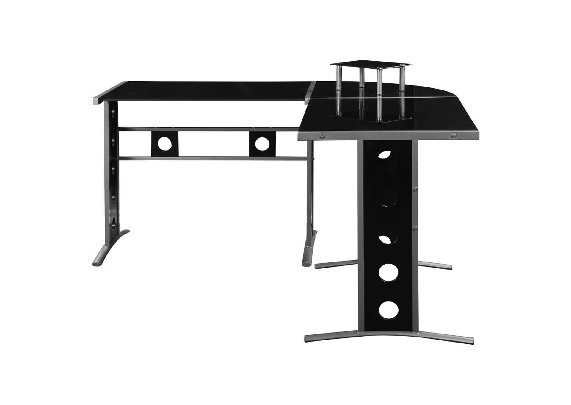 Keizer 3 - piece L - shape Office Desk Set Black and Silver,Coaster Furniture