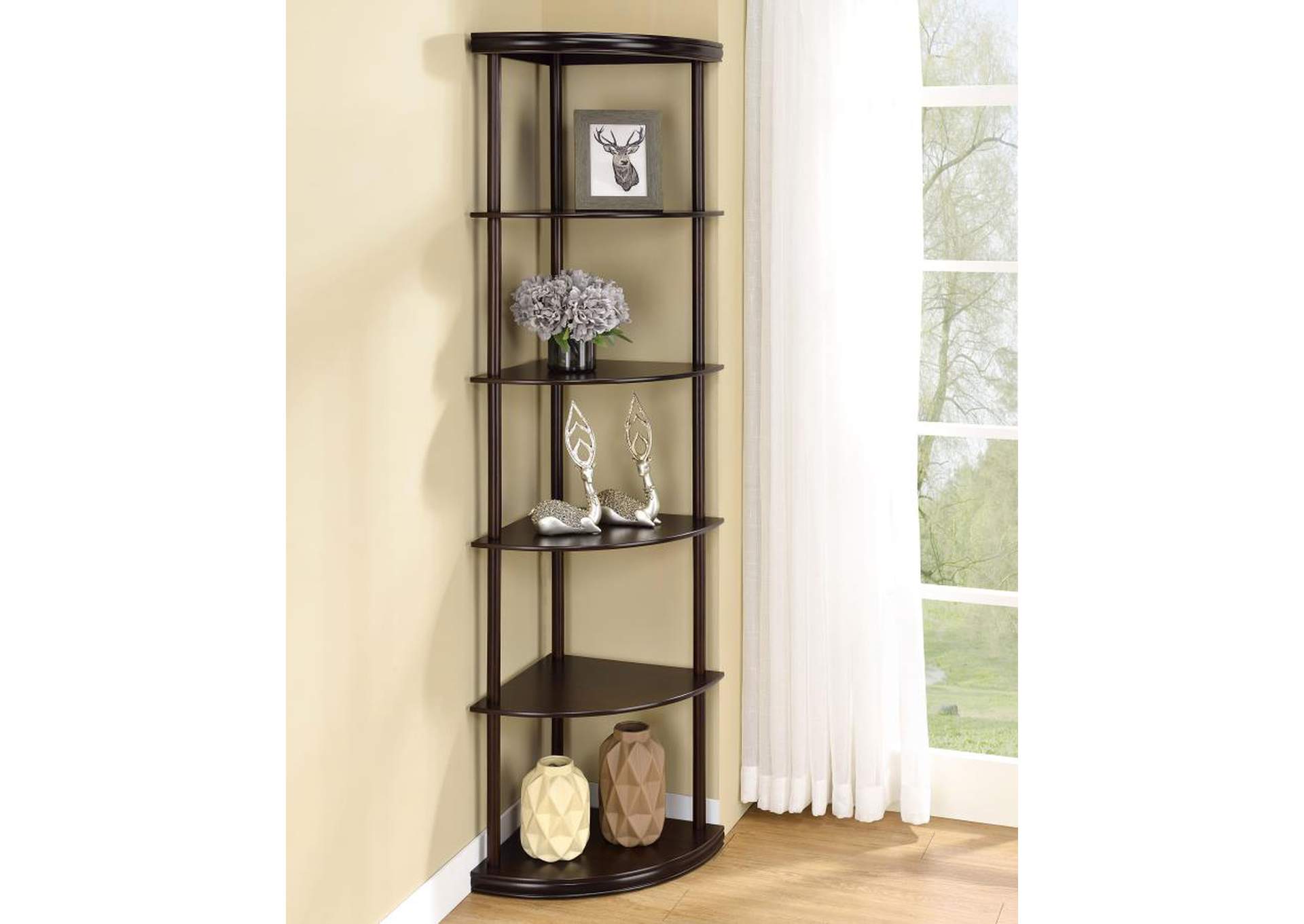5-shelf Corner Bookshelf Cappuccino,Coaster Furniture