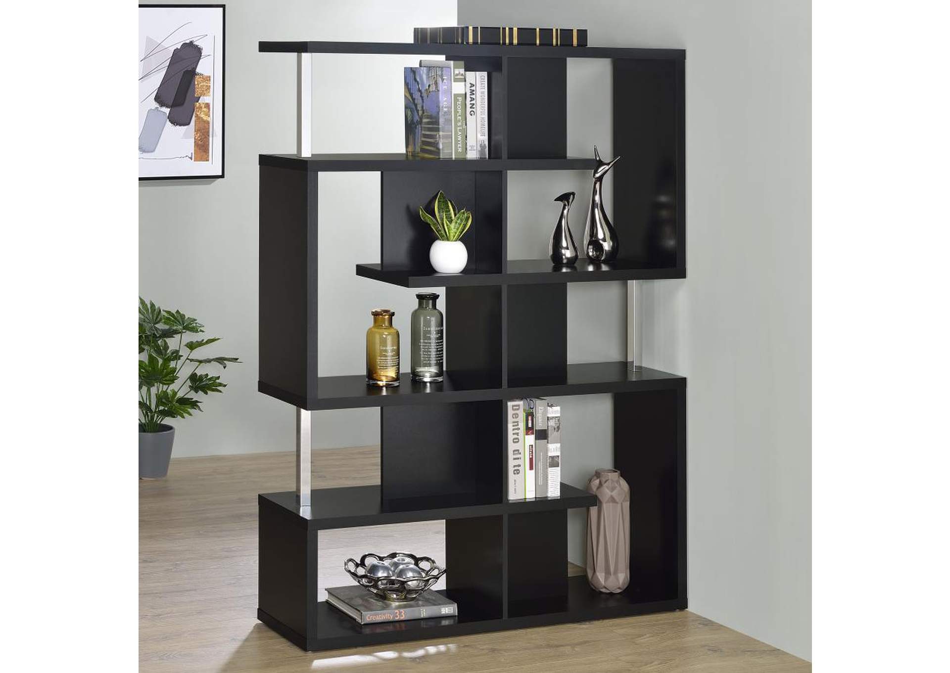 Hoover 5-Tier Bookcase Black And Chrome,Coaster Furniture