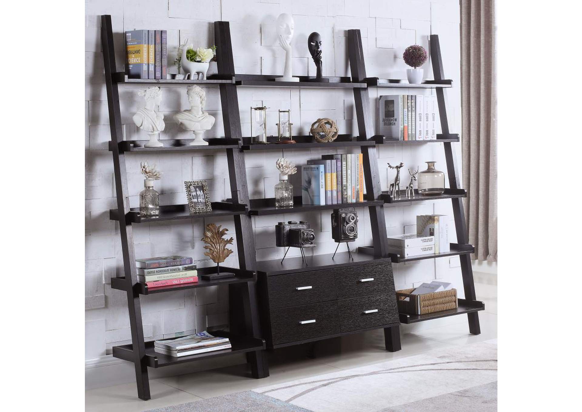 Colella 3Piece Storage Ladder Bookcase Set Cappuccino Coco Furniture