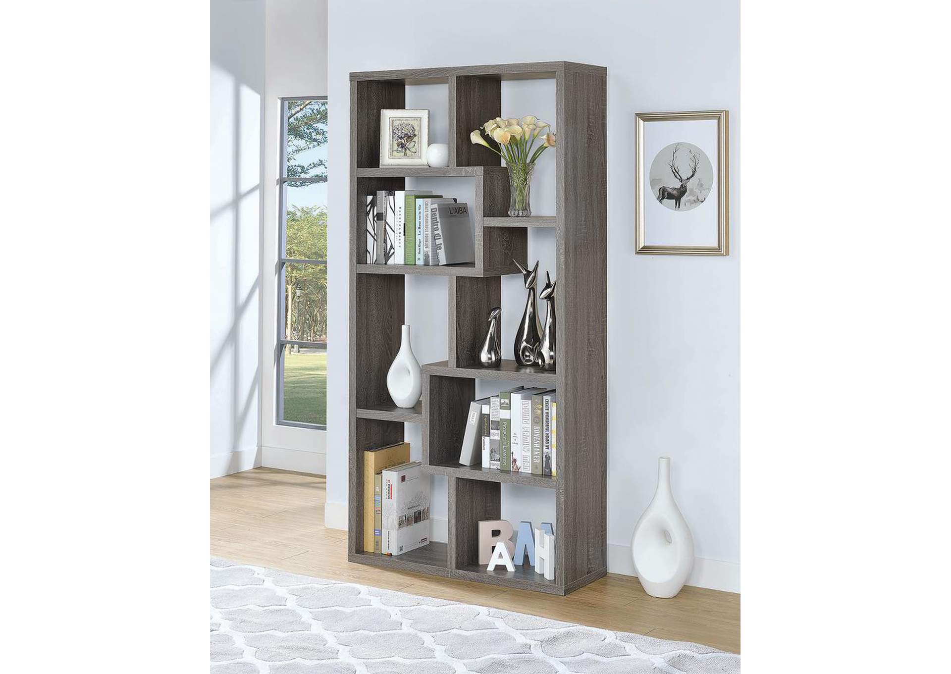 Theo 10-shelf Bookcase Weathered Grey,Coaster Furniture