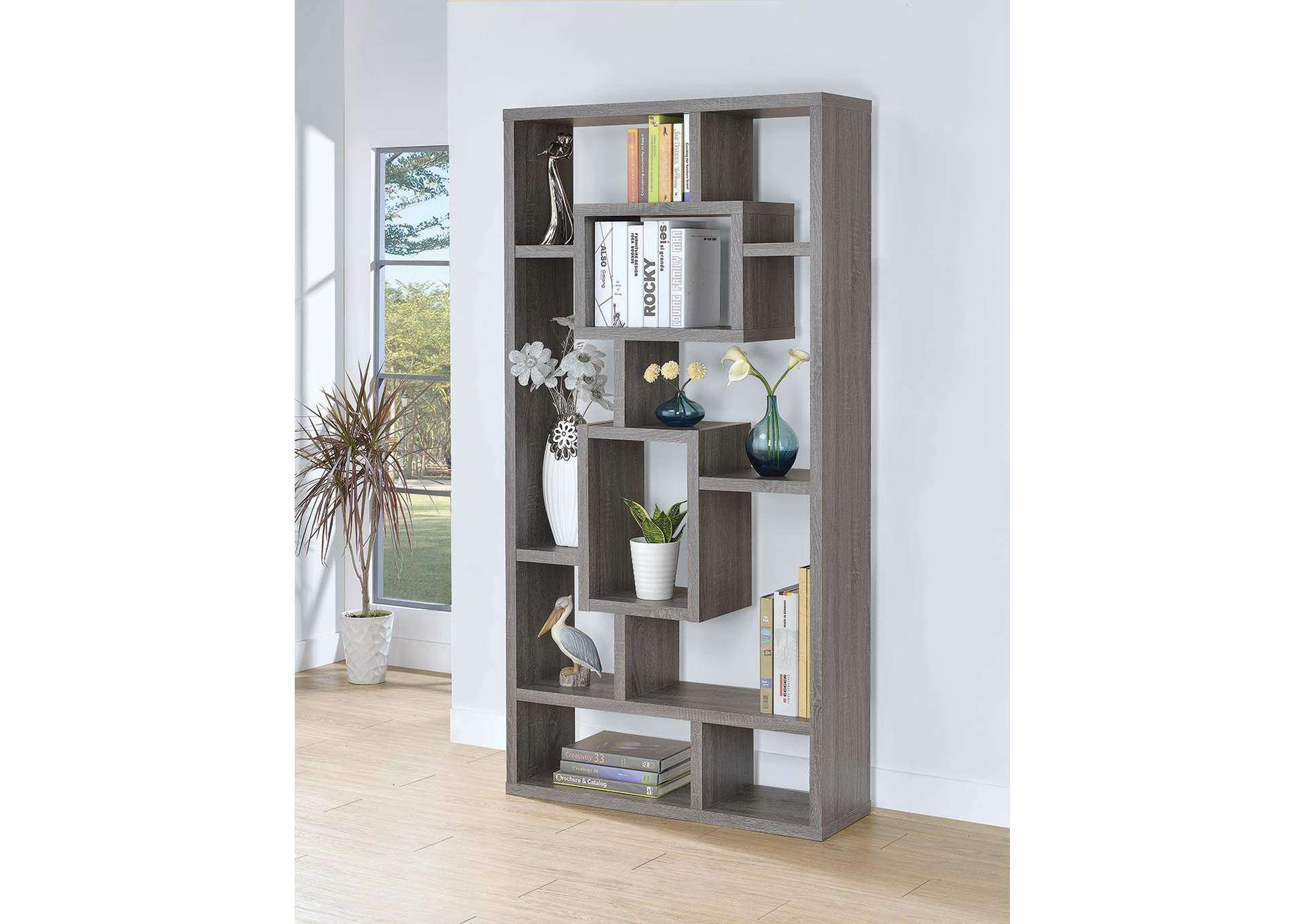 Howie 10-shelf Bookcase Weathered Grey,Coaster Furniture