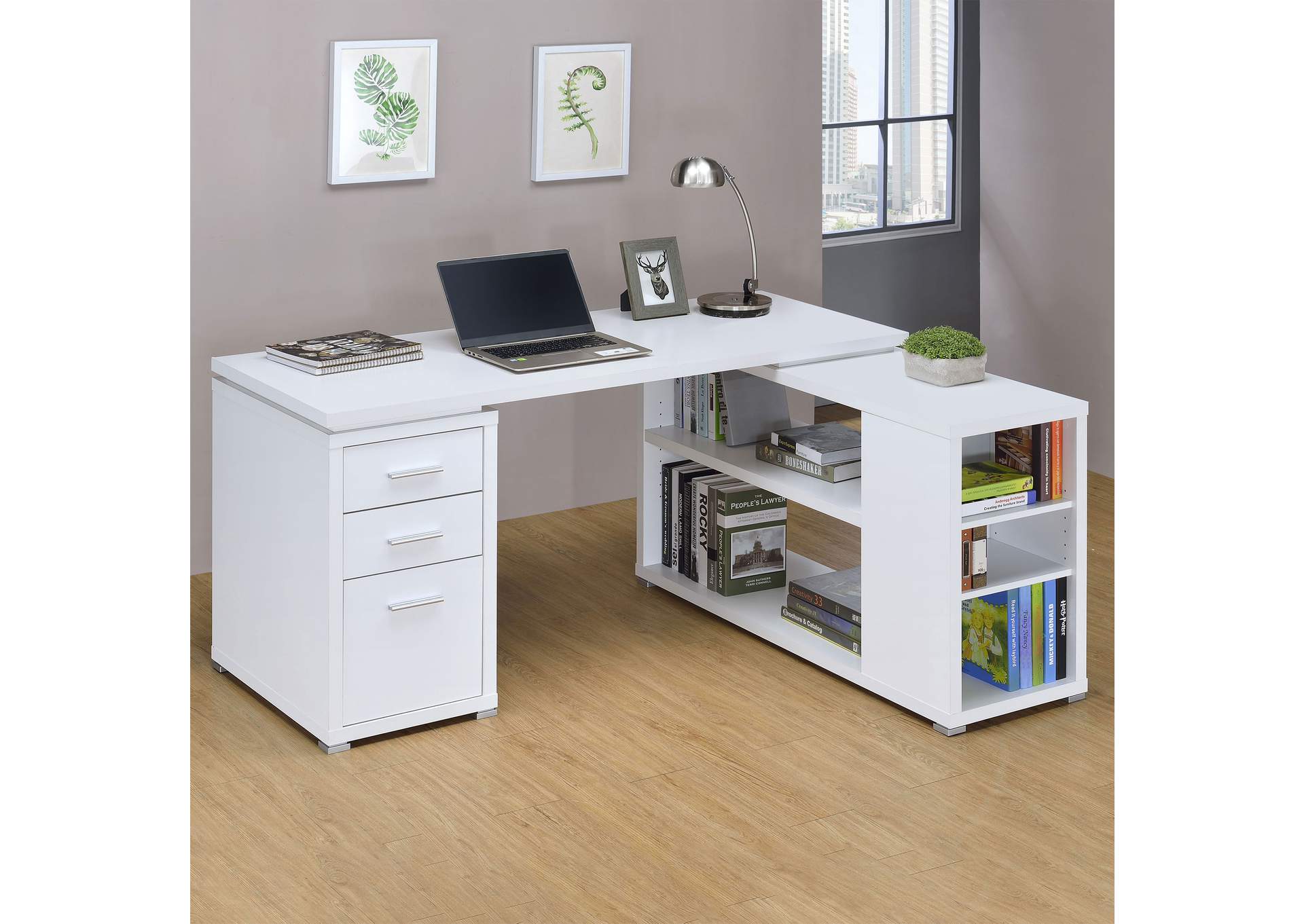 Yvette L-shape Office Desk White,Coaster Furniture