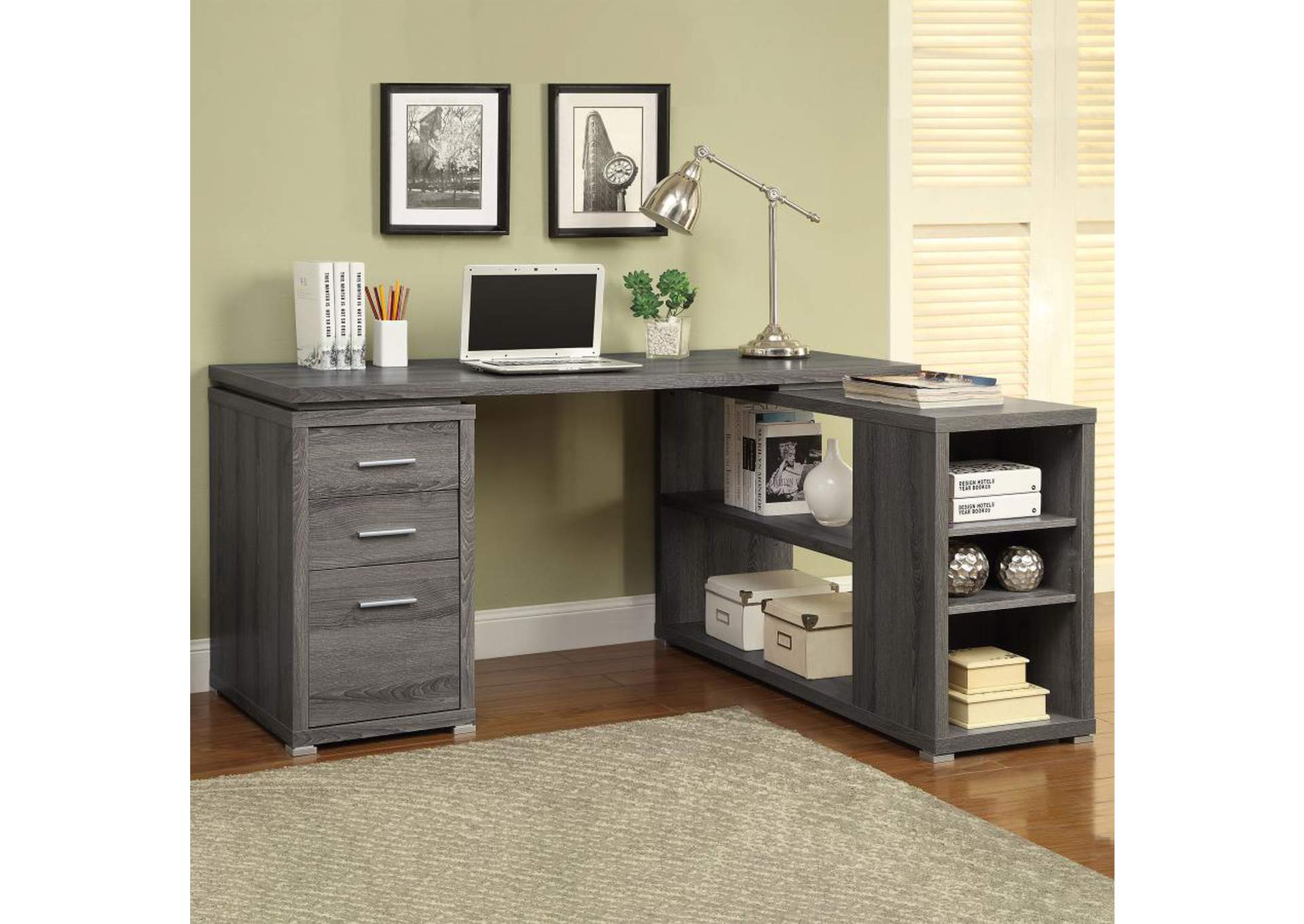 Yvette L-shape Office Desk Weathered Grey,Coaster Furniture