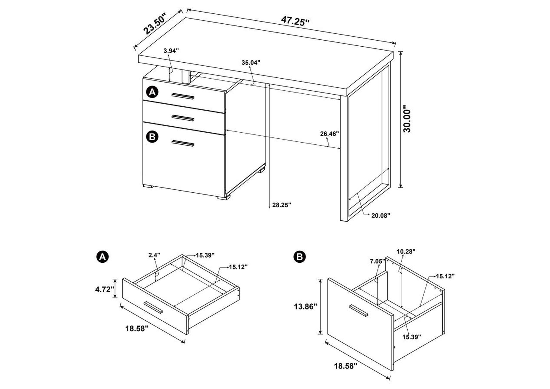 Brennan 3 - drawer Office Desk Weathered Grey,Coaster Furniture