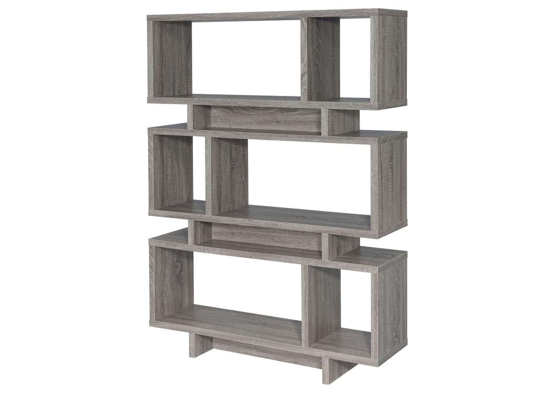 Reid 3 - tier Geometric Bookcase Weathered Grey,Coaster Furniture