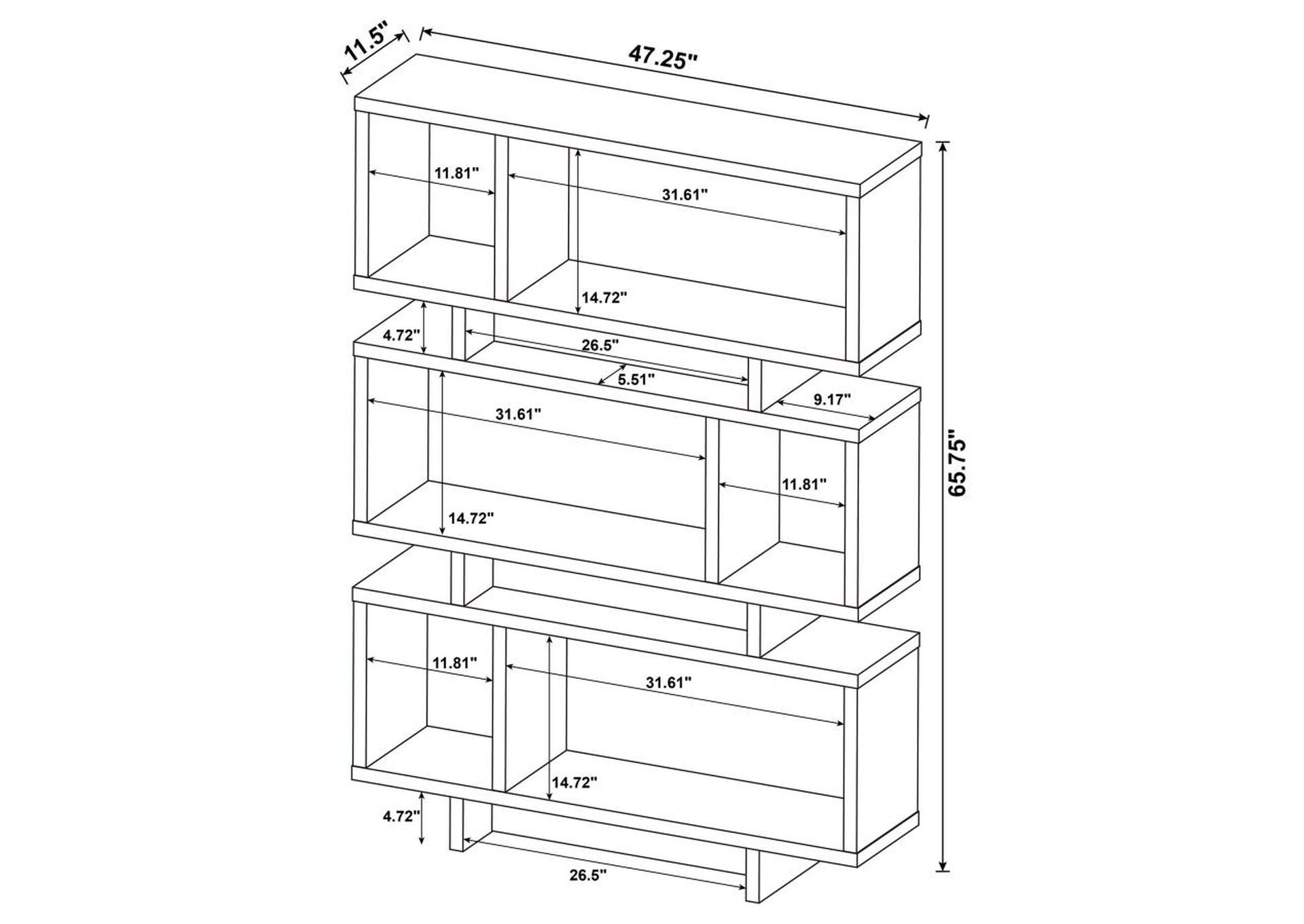 Reid 3 - tier Geometric Bookcase Weathered Grey,Coaster Furniture