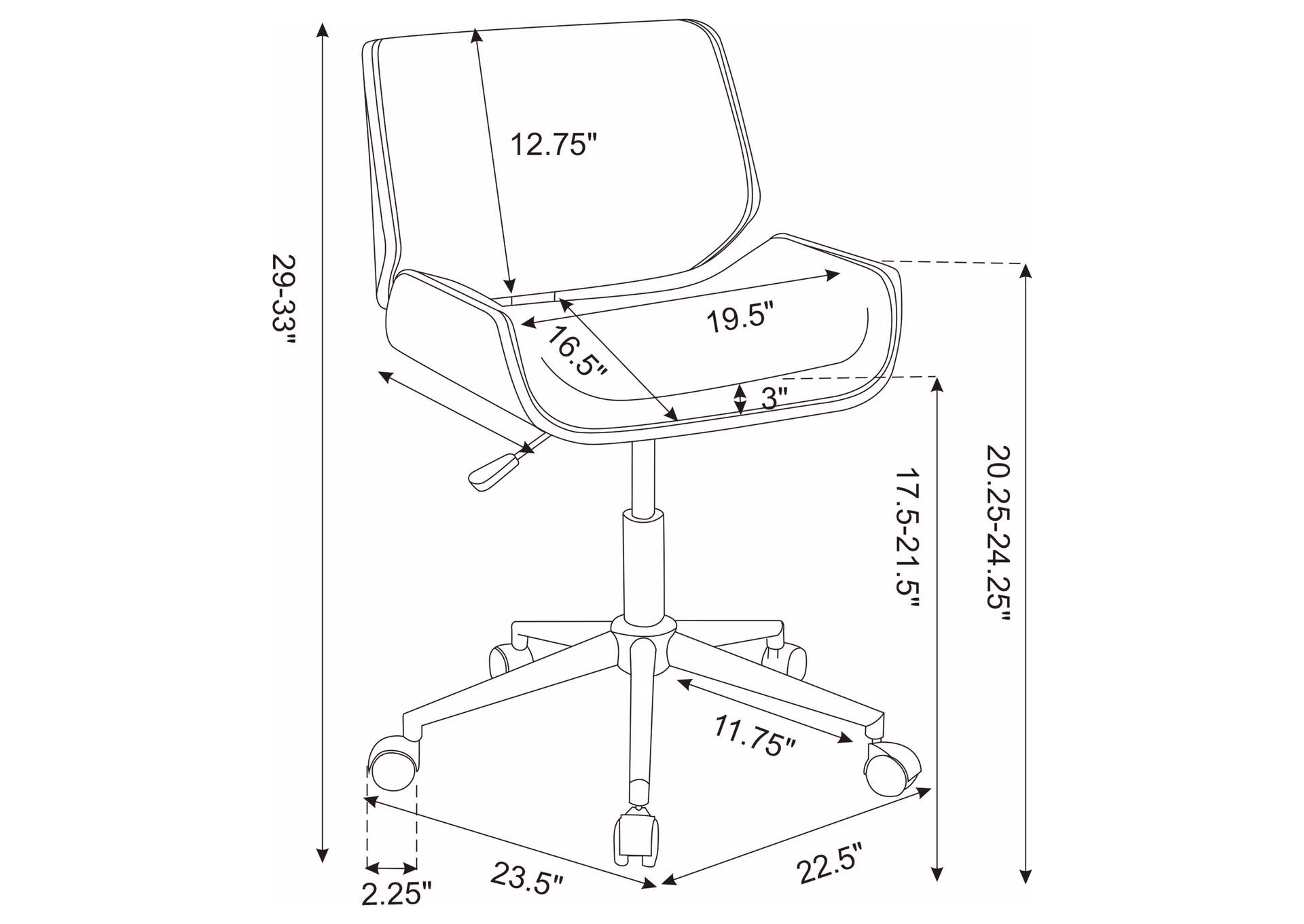 Addington Adjustable Height Office Chair Black and Chrome,Coaster Furniture