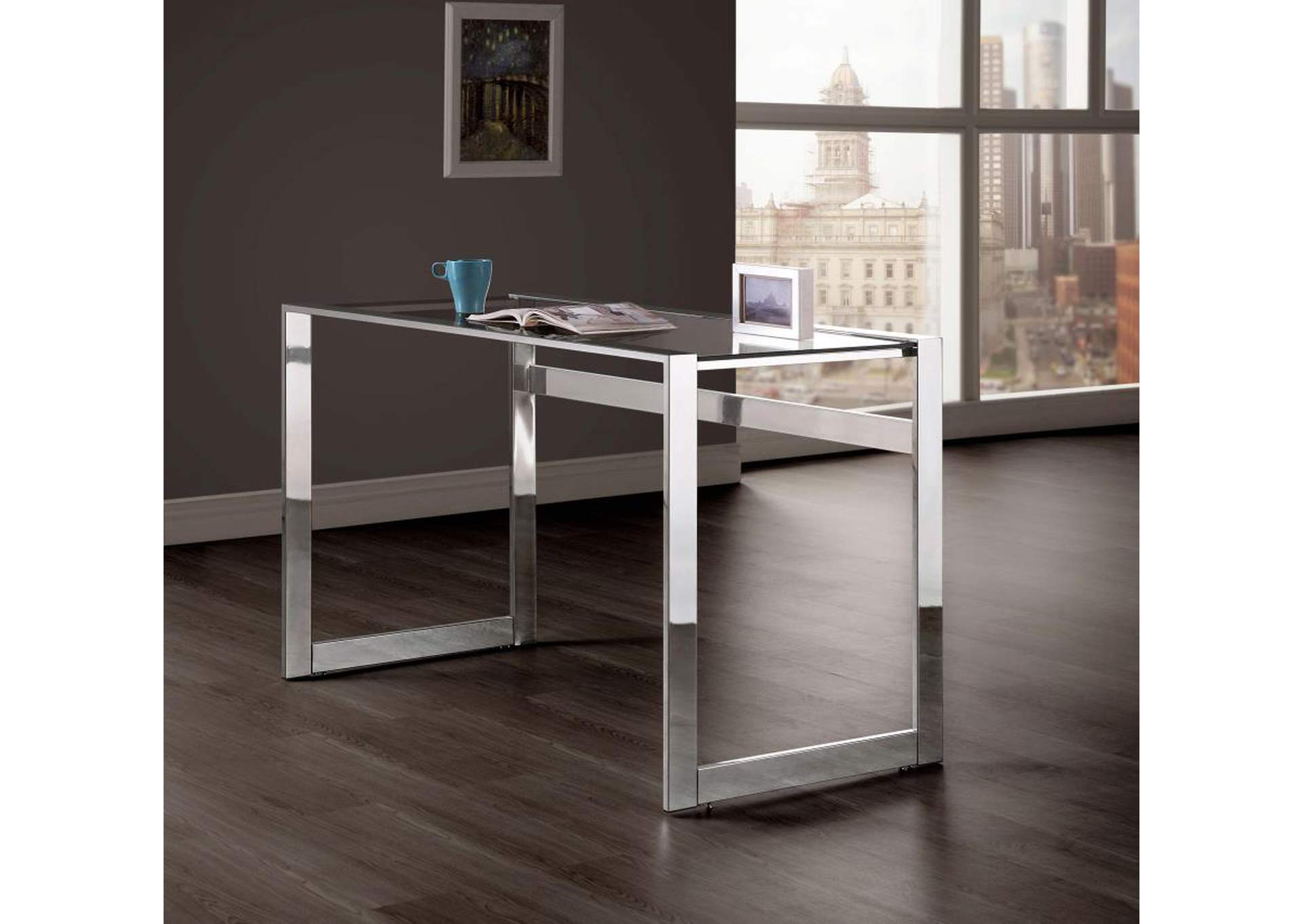 Hartford Glass Top Writing Desk Chrome,Coaster Furniture