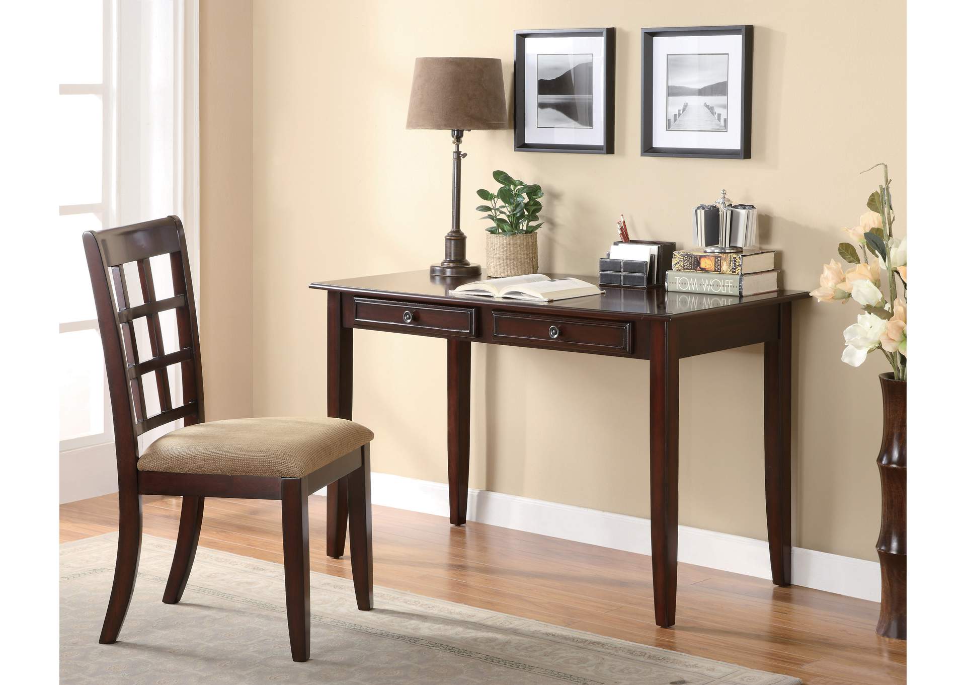 Double Spanish White Casual Dark Amber Desk Set,Coaster Furniture