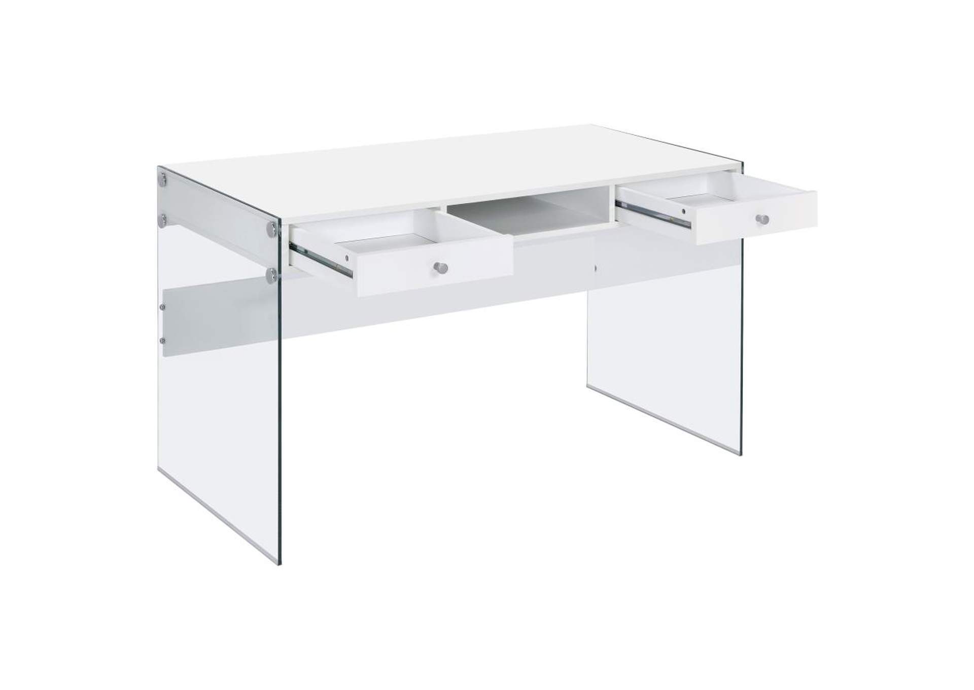 Dobrev 2 - drawer Writing Desk Glossy White and Clear,Coaster Furniture