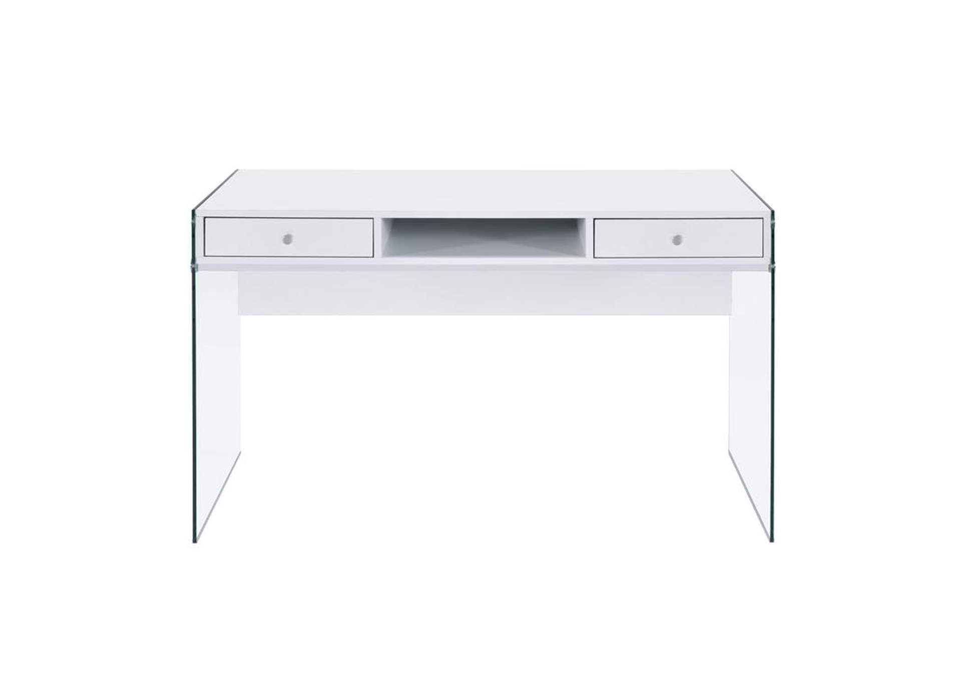 White High Gloss Contemporary Glossy White Writing Desk,Coaster Furniture