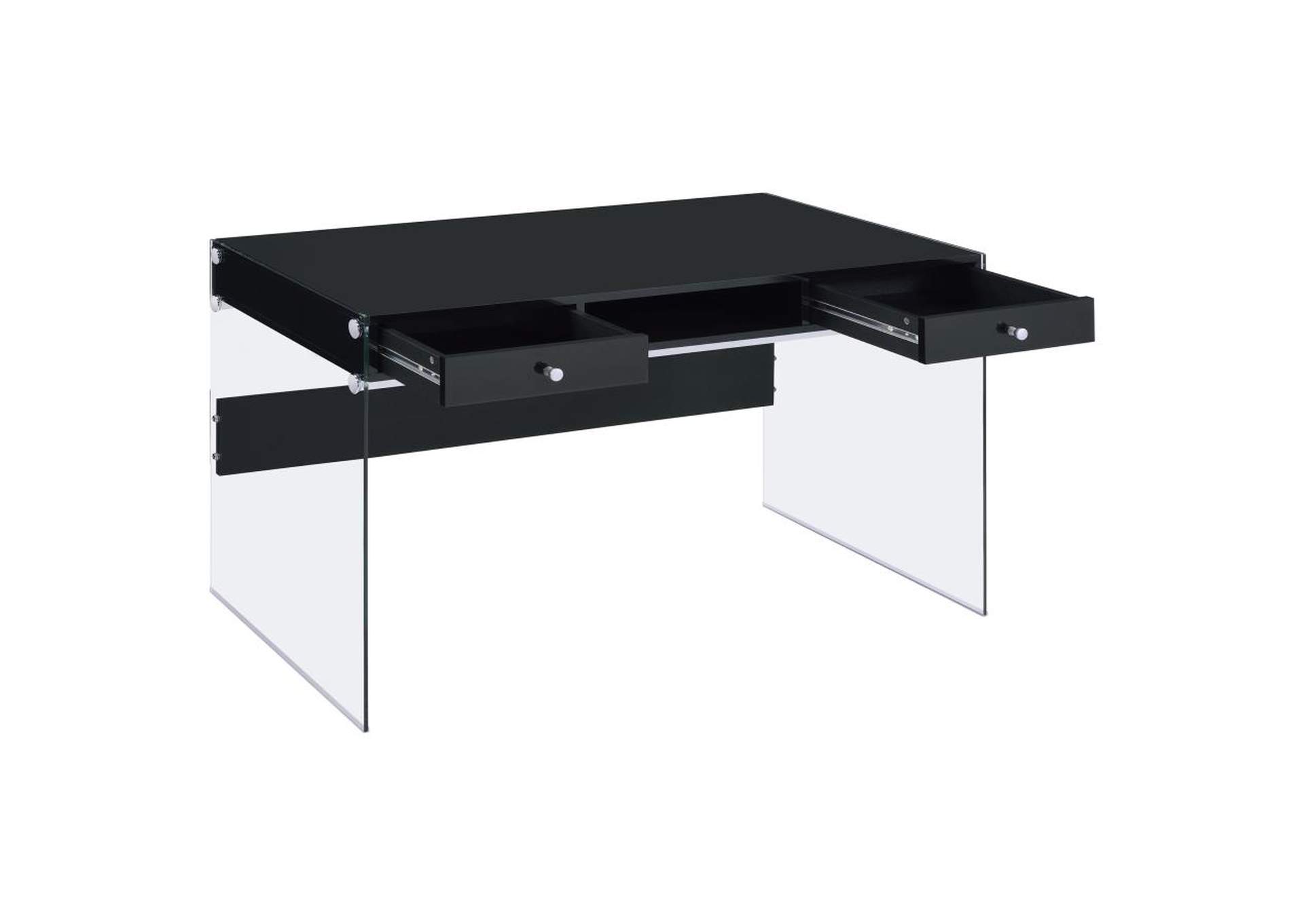 Dobrev 2 - drawer Writing Desk Glossy Black and Clear,Coaster Furniture
