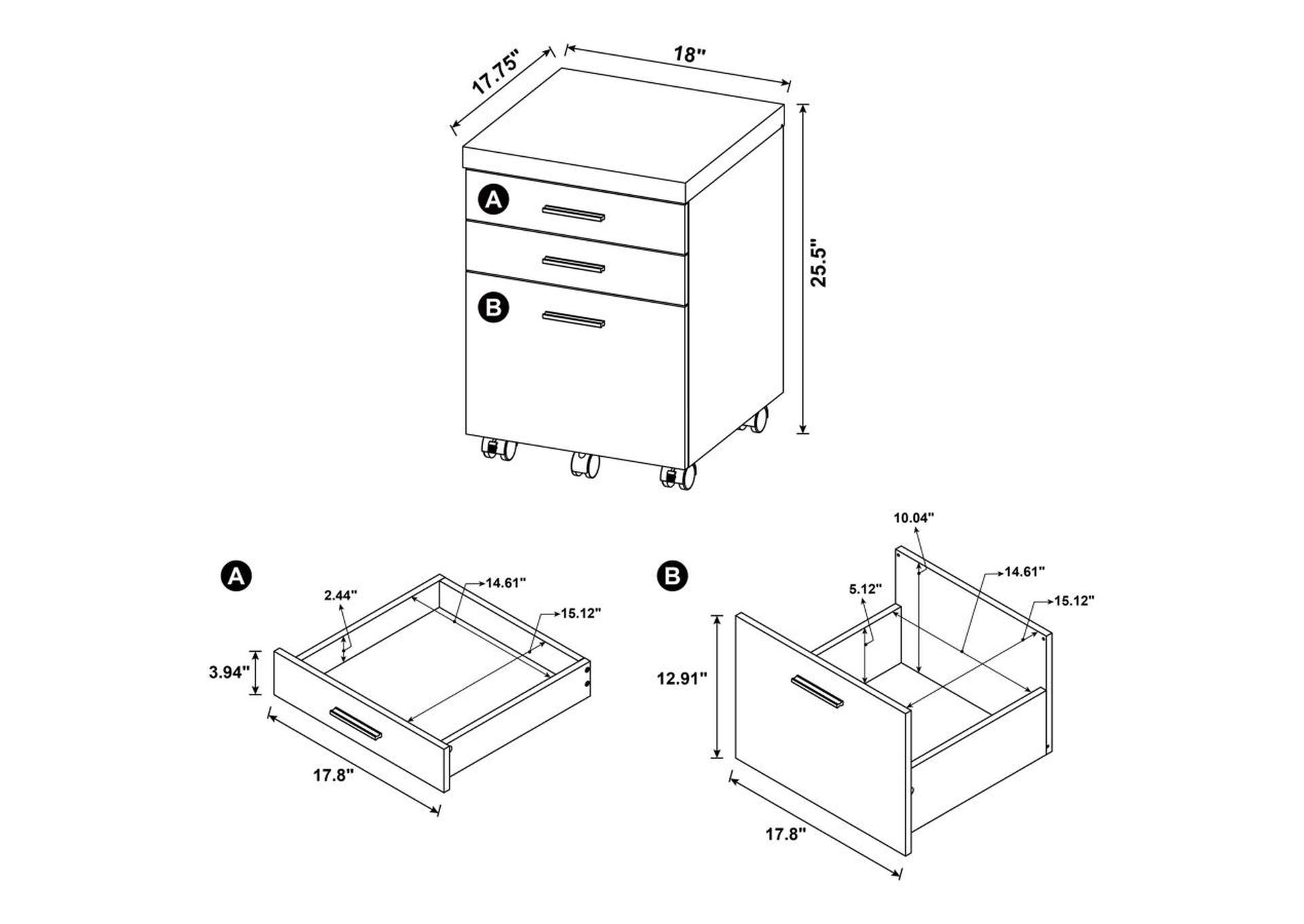 Skylar 3 - drawer Mobile File Cabinet Cappuccino,Coaster Furniture