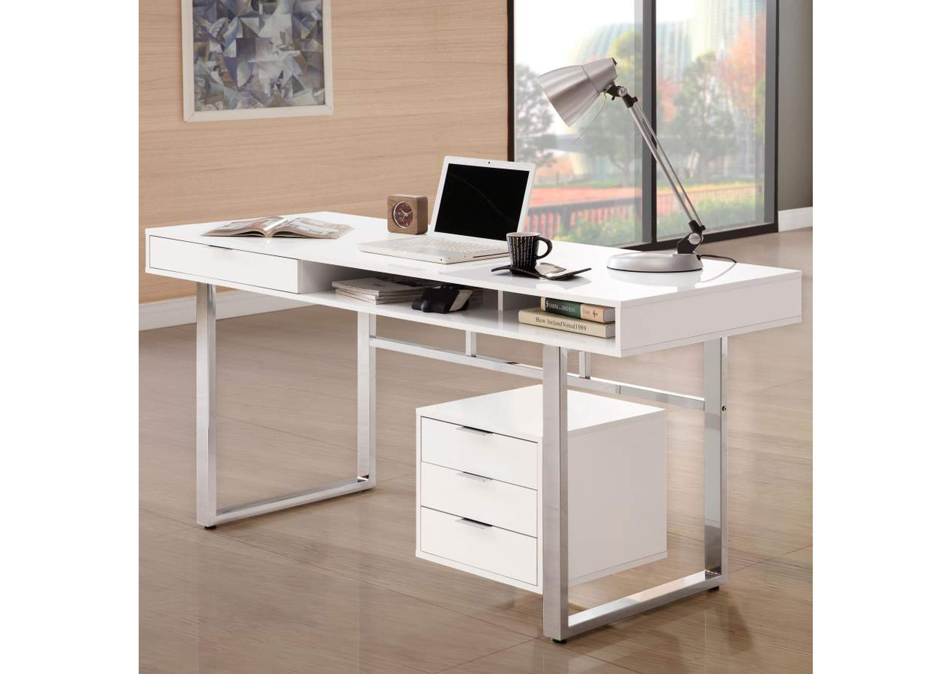 Whitman 4 - drawer Writing Desk Glossy White,Coaster Furniture