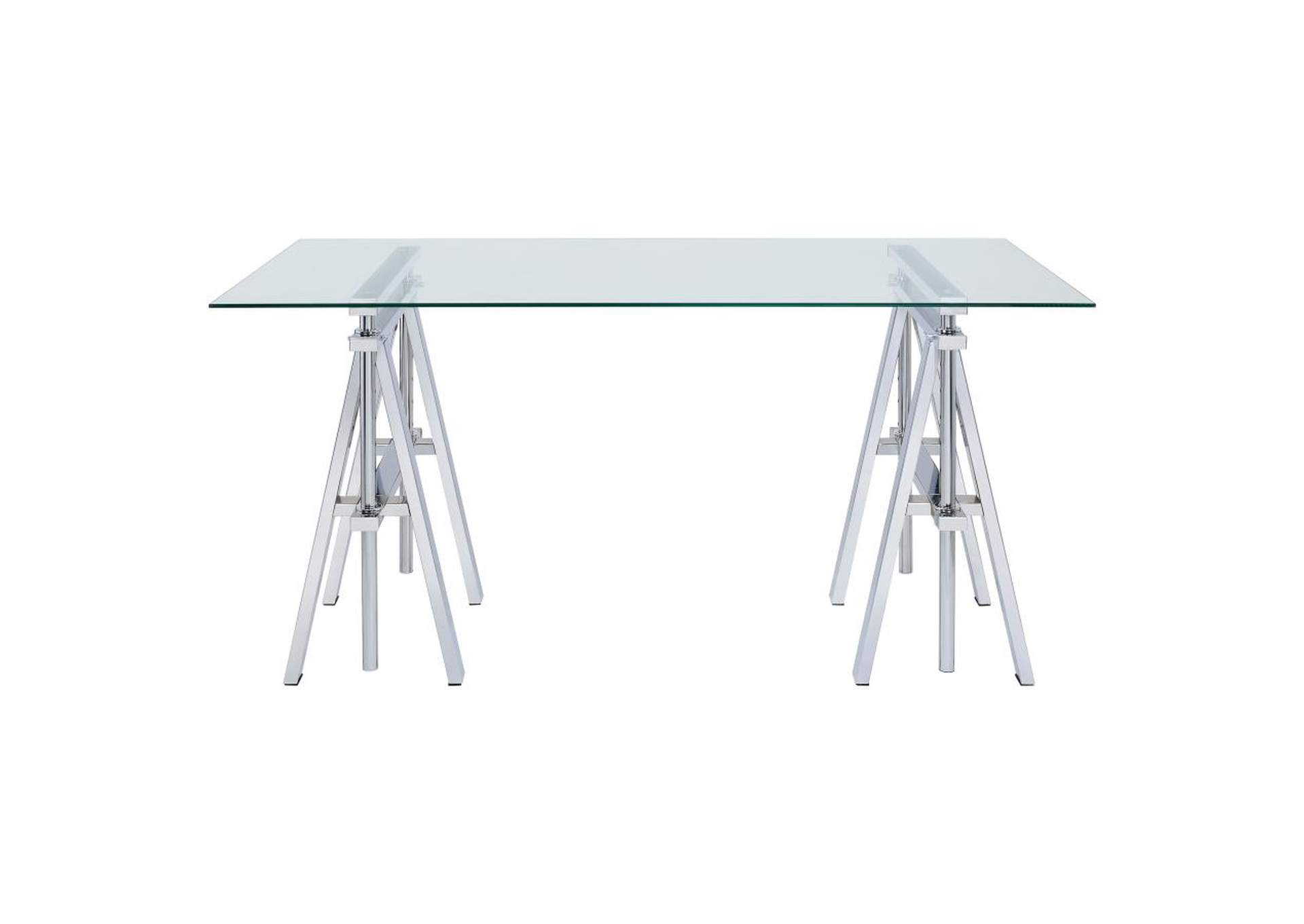 Statham Glass Top Adjustable Writing Desk Clear And Chrome,Coaster Furniture