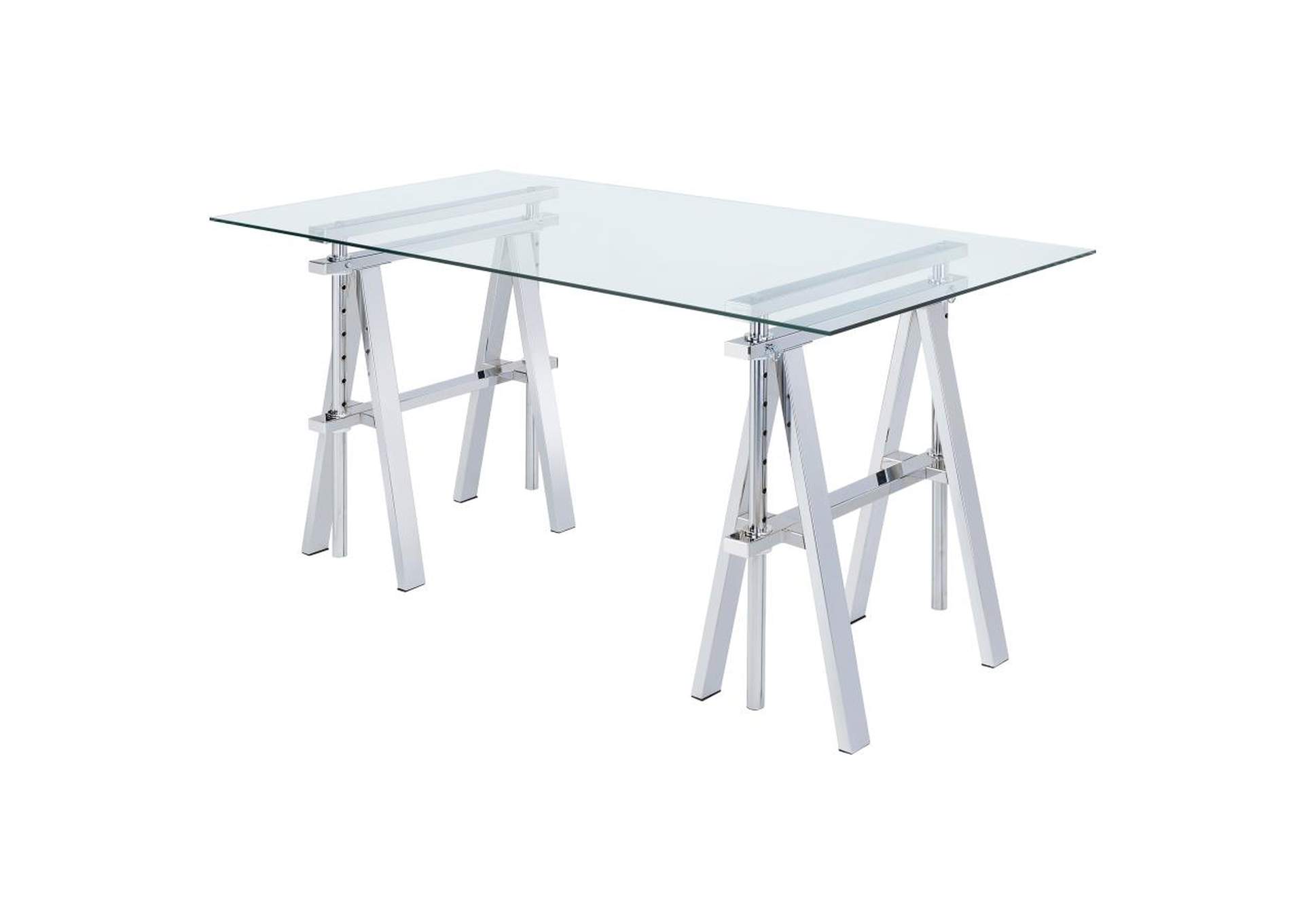 Statham Glass Top Adjustable Writing Desk Clear And Chrome,Coaster Furniture