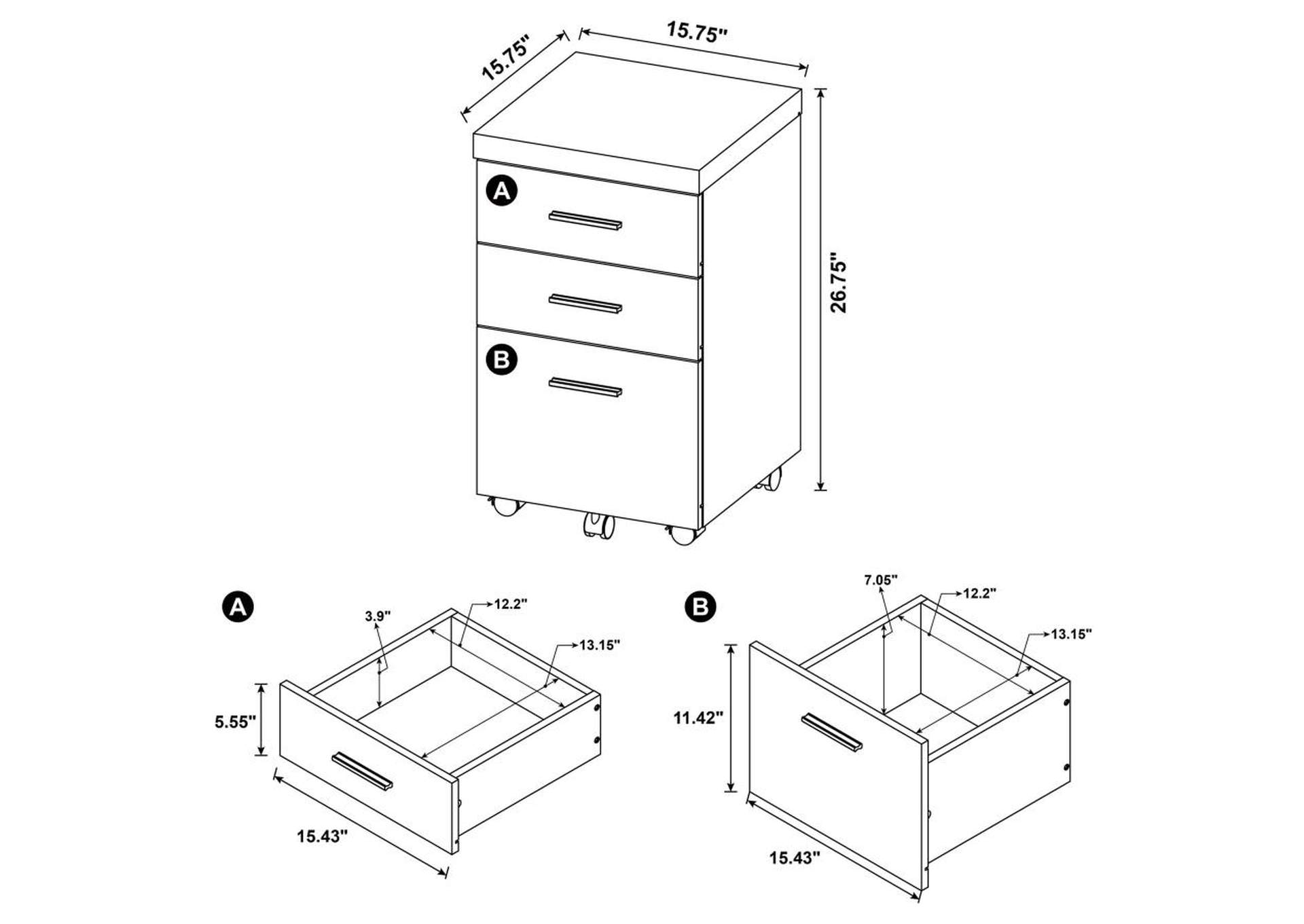 Skeena 3 - drawer Mobile Storage Cabinet Cappuccino,Coaster Furniture
