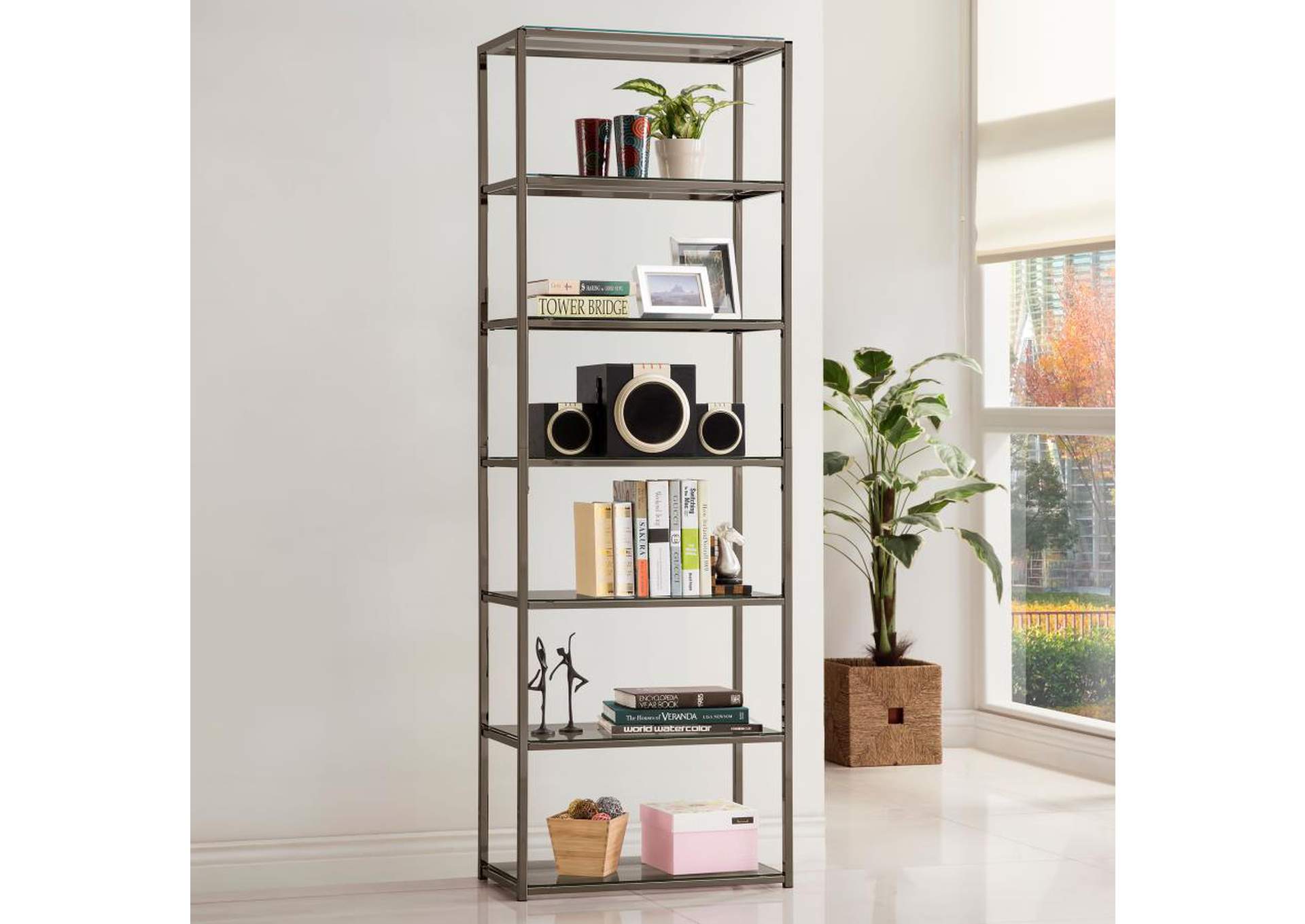 Kate 6-Shelf Bookcase Black Nickel,Coaster Furniture