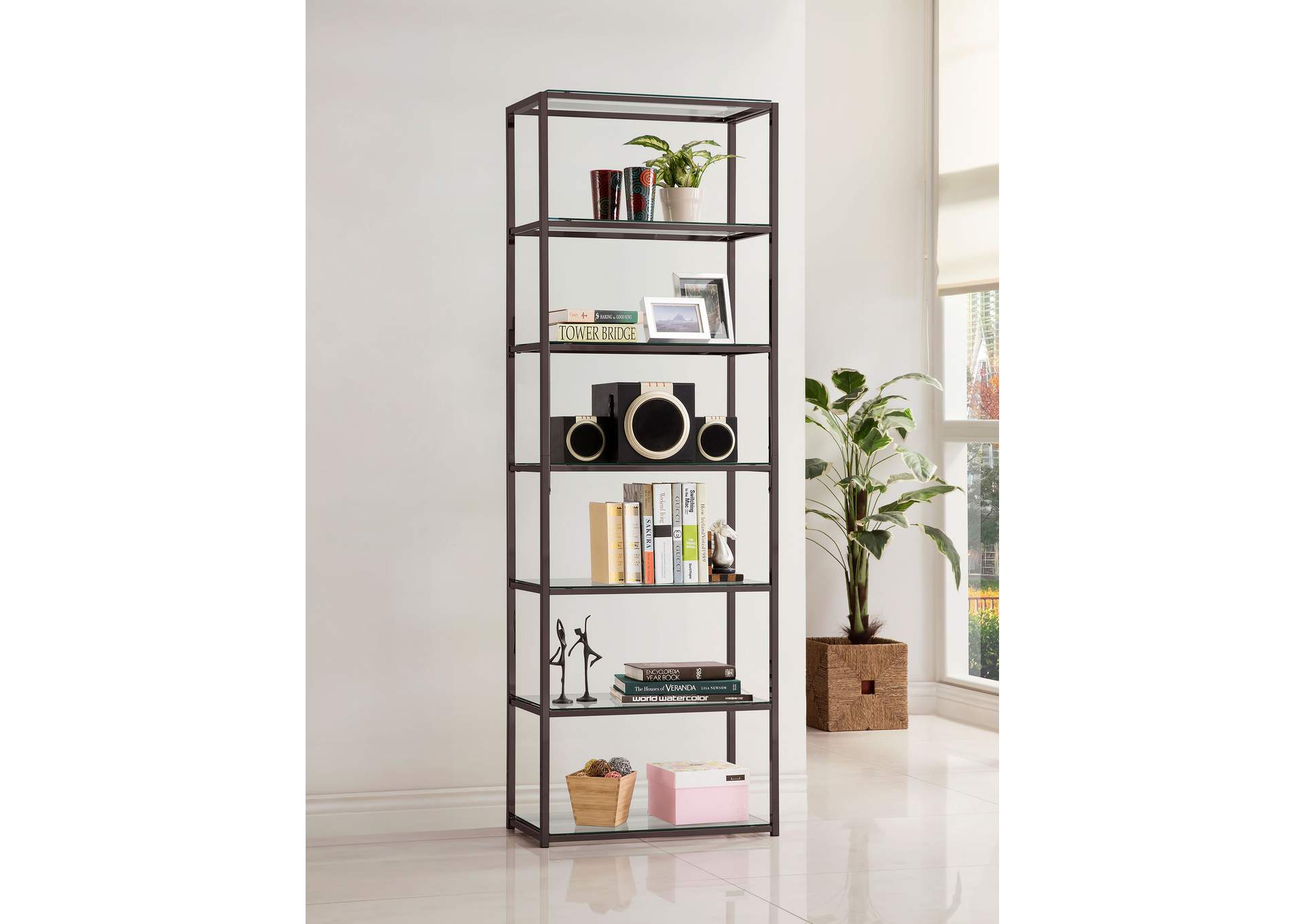 Kate 6-shelf Bookcase Black Nickel,Coaster Furniture