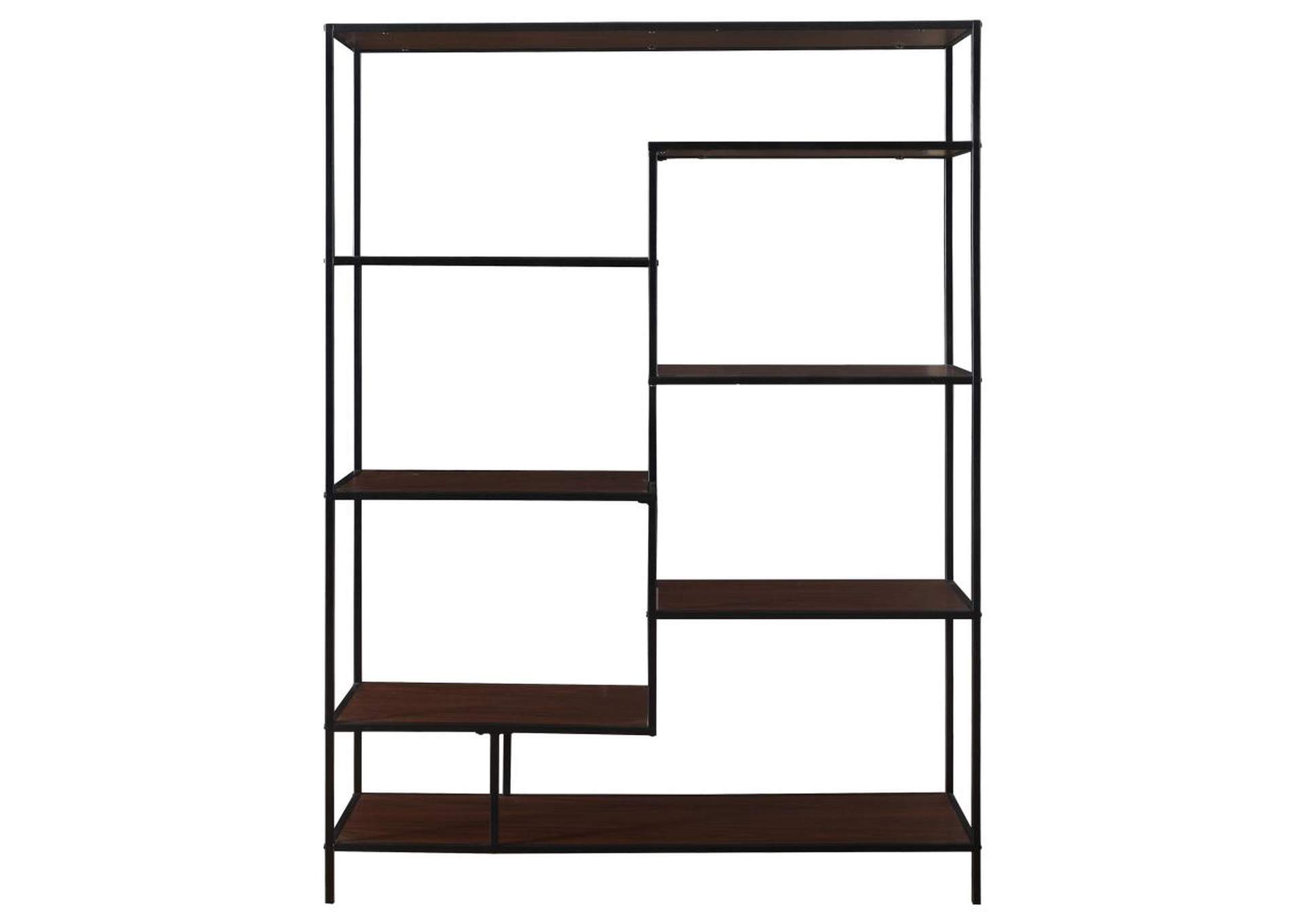 Asher 7 shelf Geometric Bookcase Walnut Frankfort Discount Warehouse