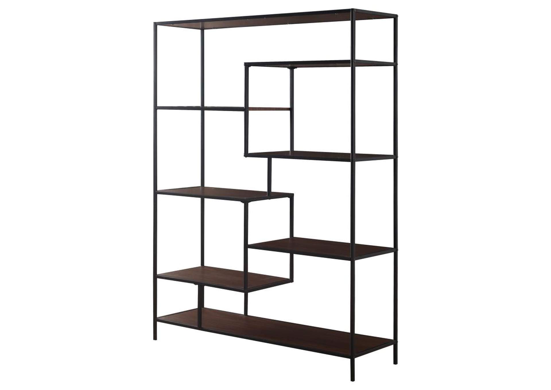 Asher 7 shelf Geometric Bookcase Walnut Frankfort Discount Warehouse