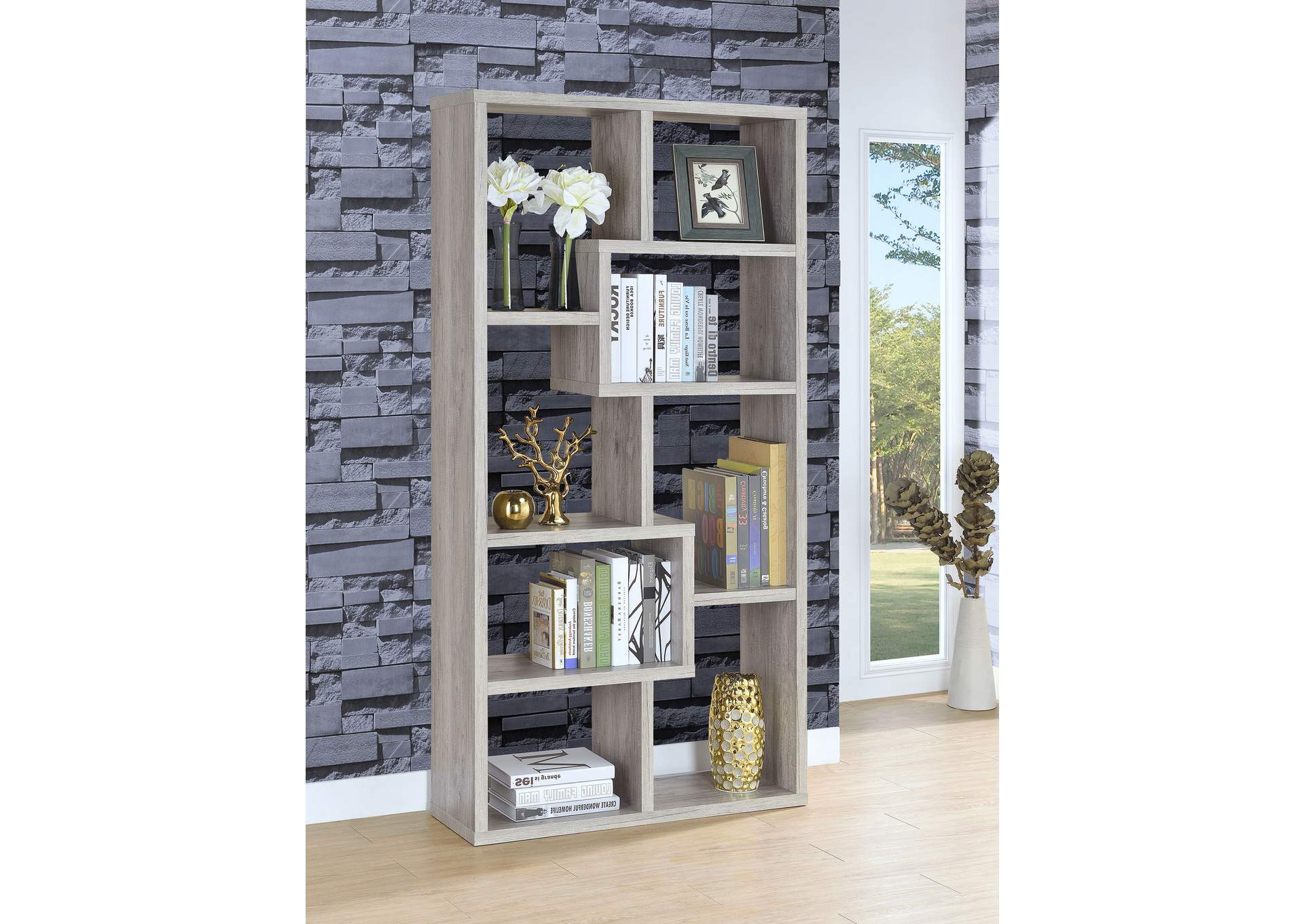 Theo 10-shelf Bookcase Grey Driftwood,Coaster Furniture