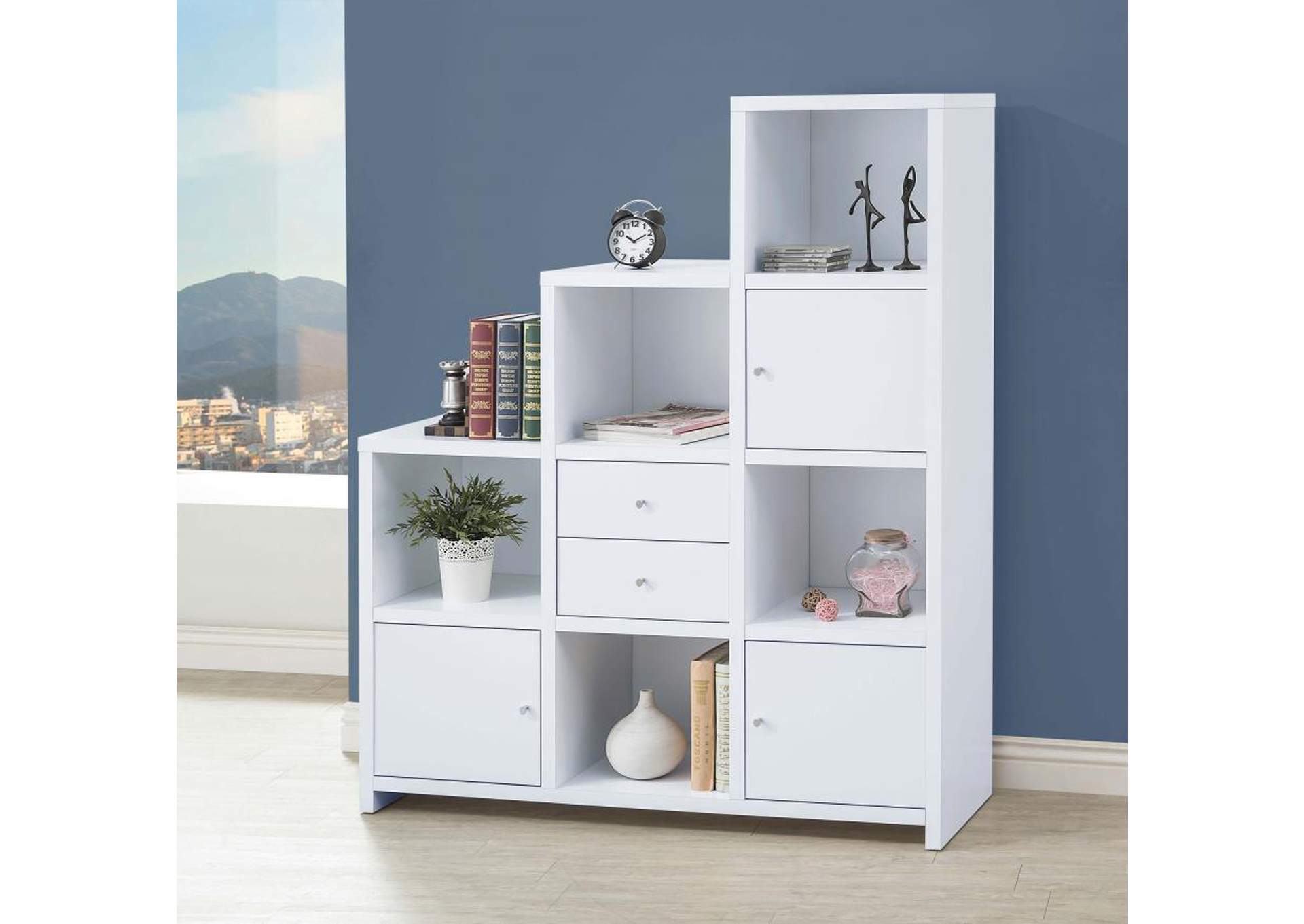 Spencer Bookcase With Cube Storage Compartments White,Coaster Furniture