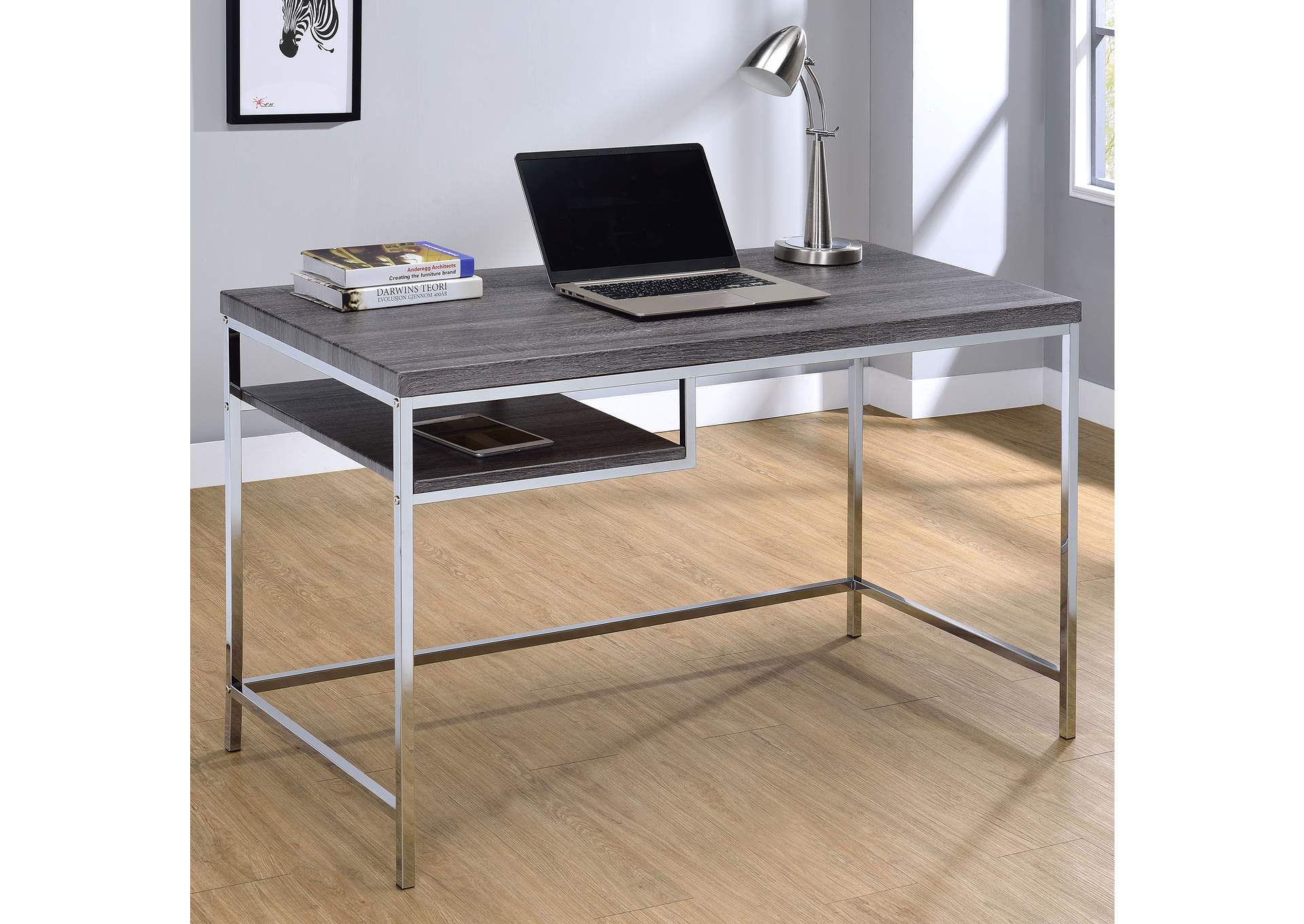 Kravitz Rectangular Writing Desk Weathered Grey and Chrome,Coaster Furniture