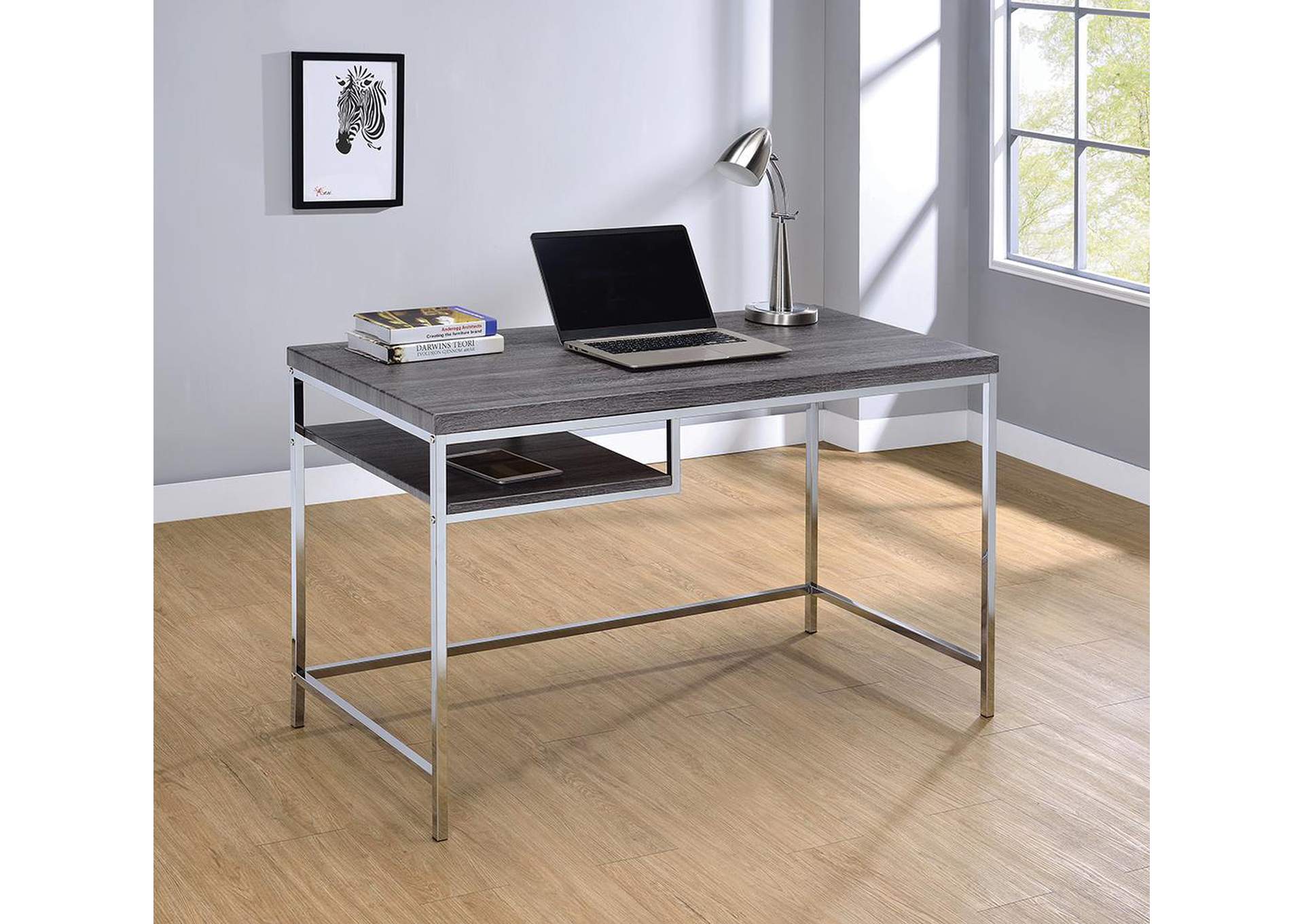 Kravitz Rectangular Writing Desk Weathered Grey and Chrome,Coaster Furniture
