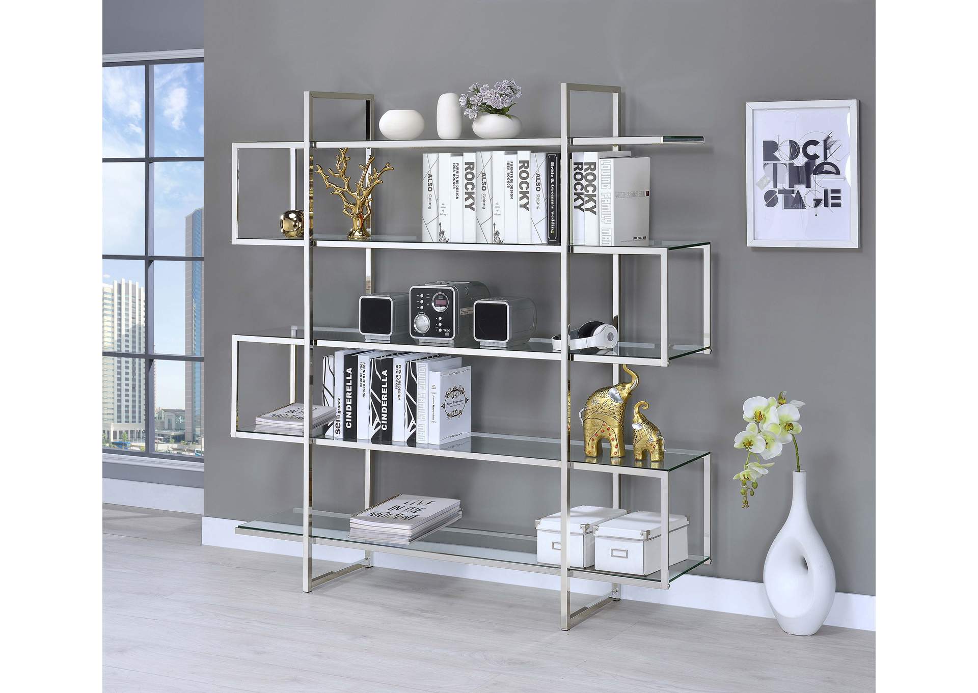5-shelf Bookcase Chrome and Clear,Coaster Furniture